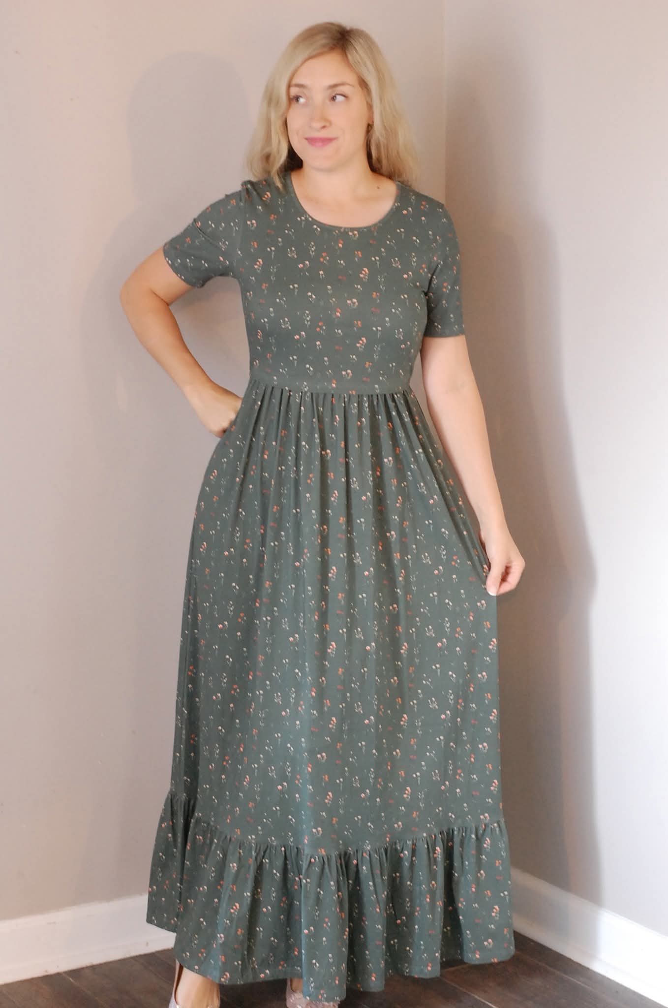 Pre-Order Forest Blooms Cotton Maxi Dress Natural Waist Bodice