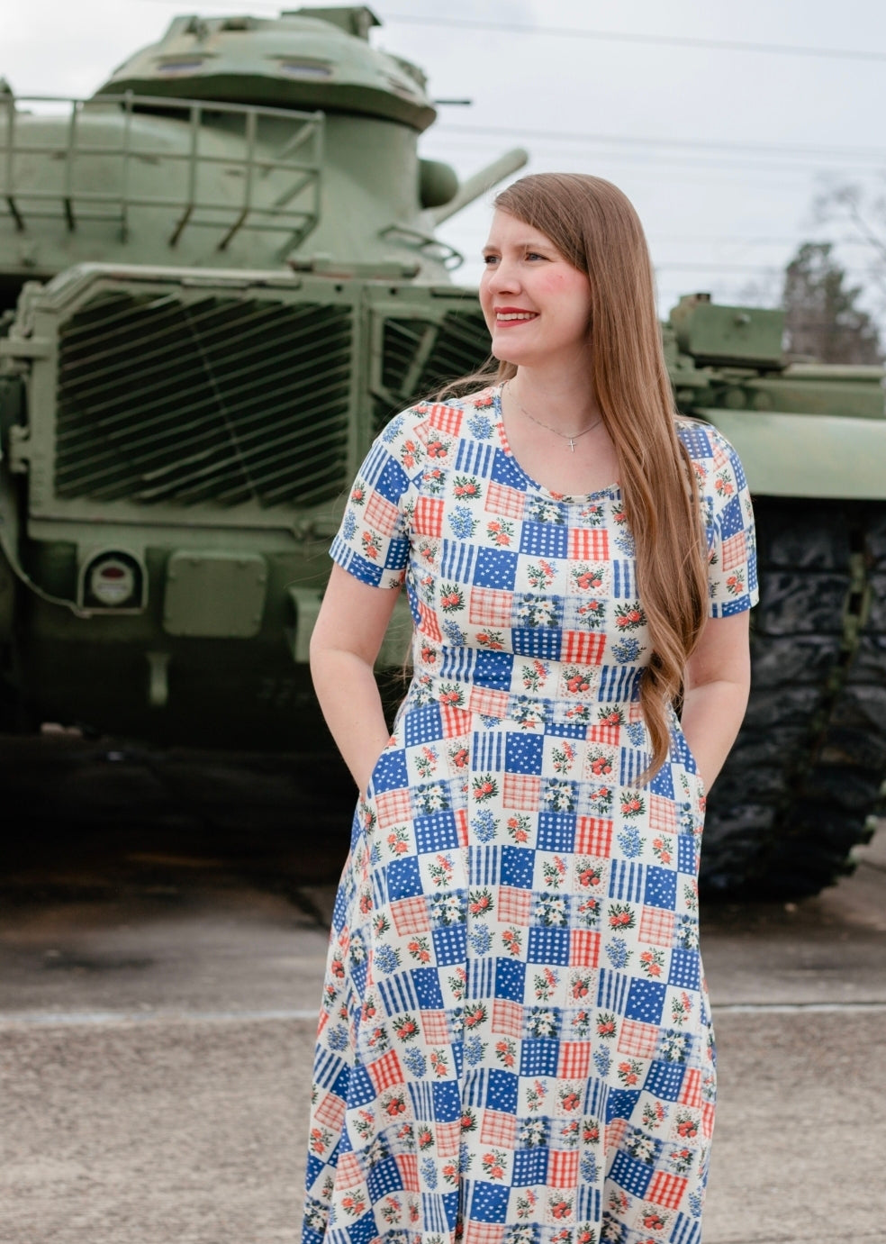 Patriotic Patchwork Cotton Twirl Dress Nursing Friendly