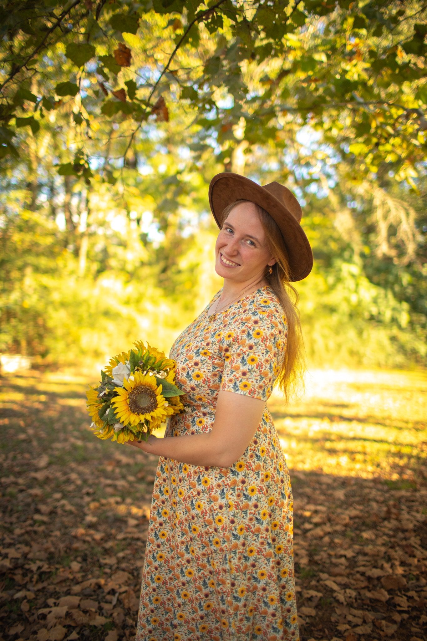 Cotton Sunflower  Floral Nursing Friendly Twirl Dress