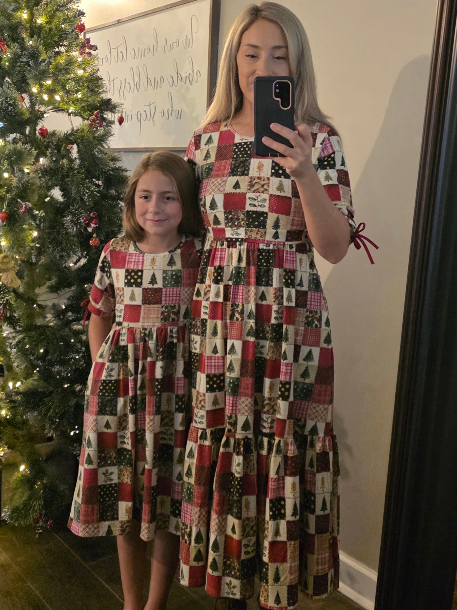 Holiday Patchwork Cotton Tiered Midi Dress