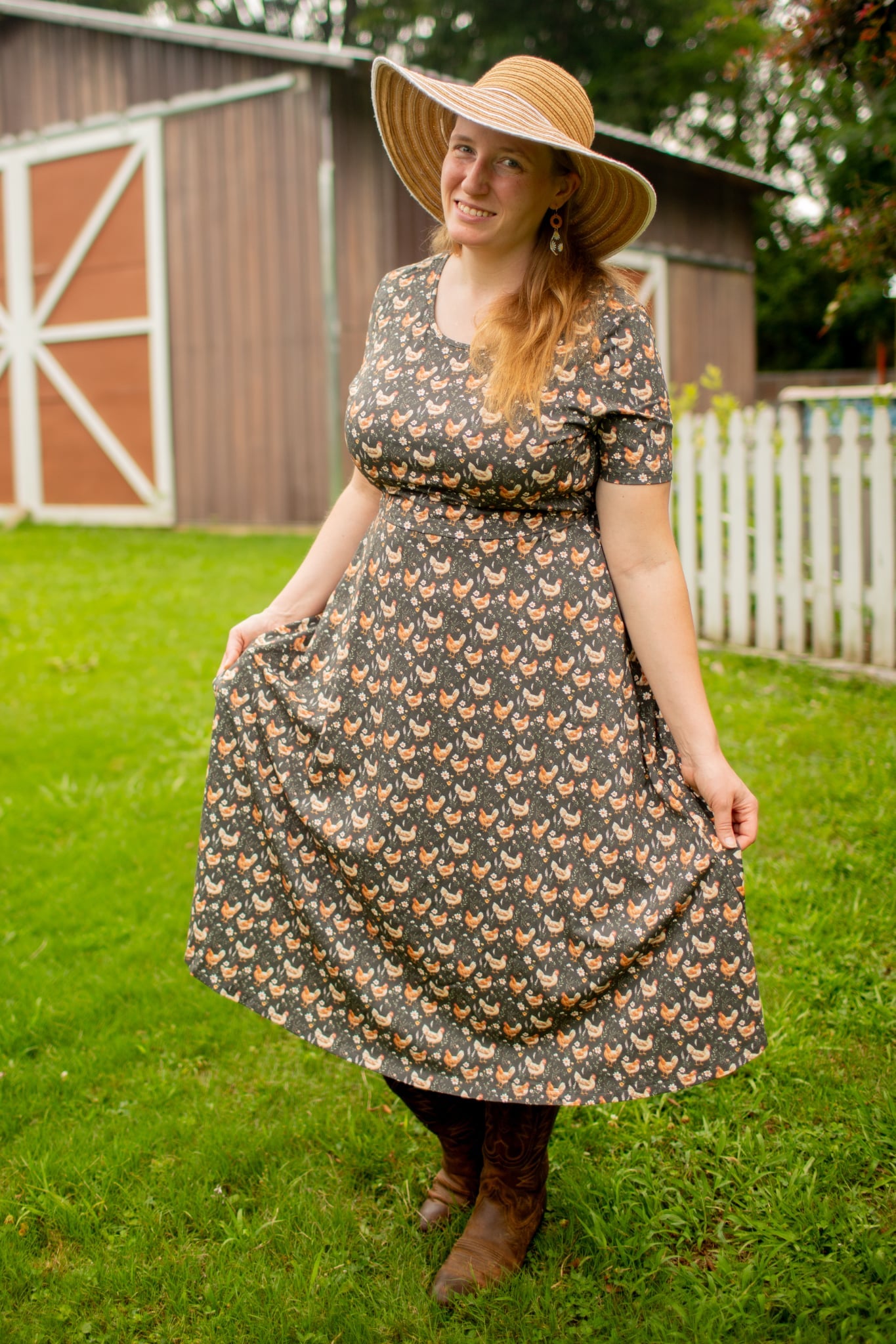 Pre-Order "Farmyard Bevy"  Cotton Twirl Midi Dress