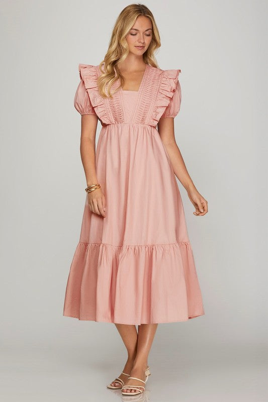 100% Cotton Blush Pink Ruffle Dress