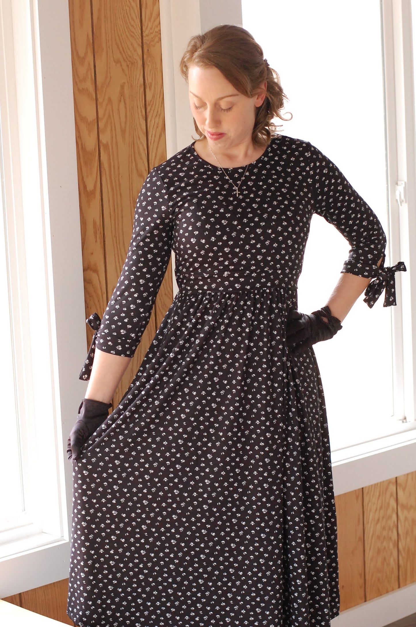 Classic Floral Bow Sleeve Dress Nursing and Maternity Friendly