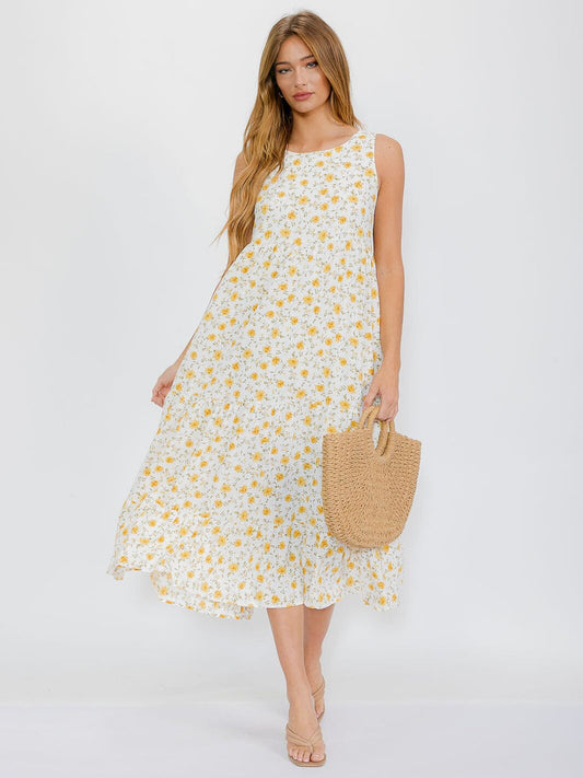 Yellow Floral Sleeveless Dress