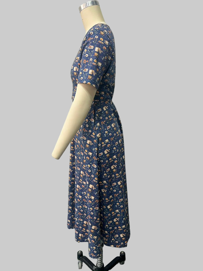 "Novella" Books Print Cotton Twirl Dress