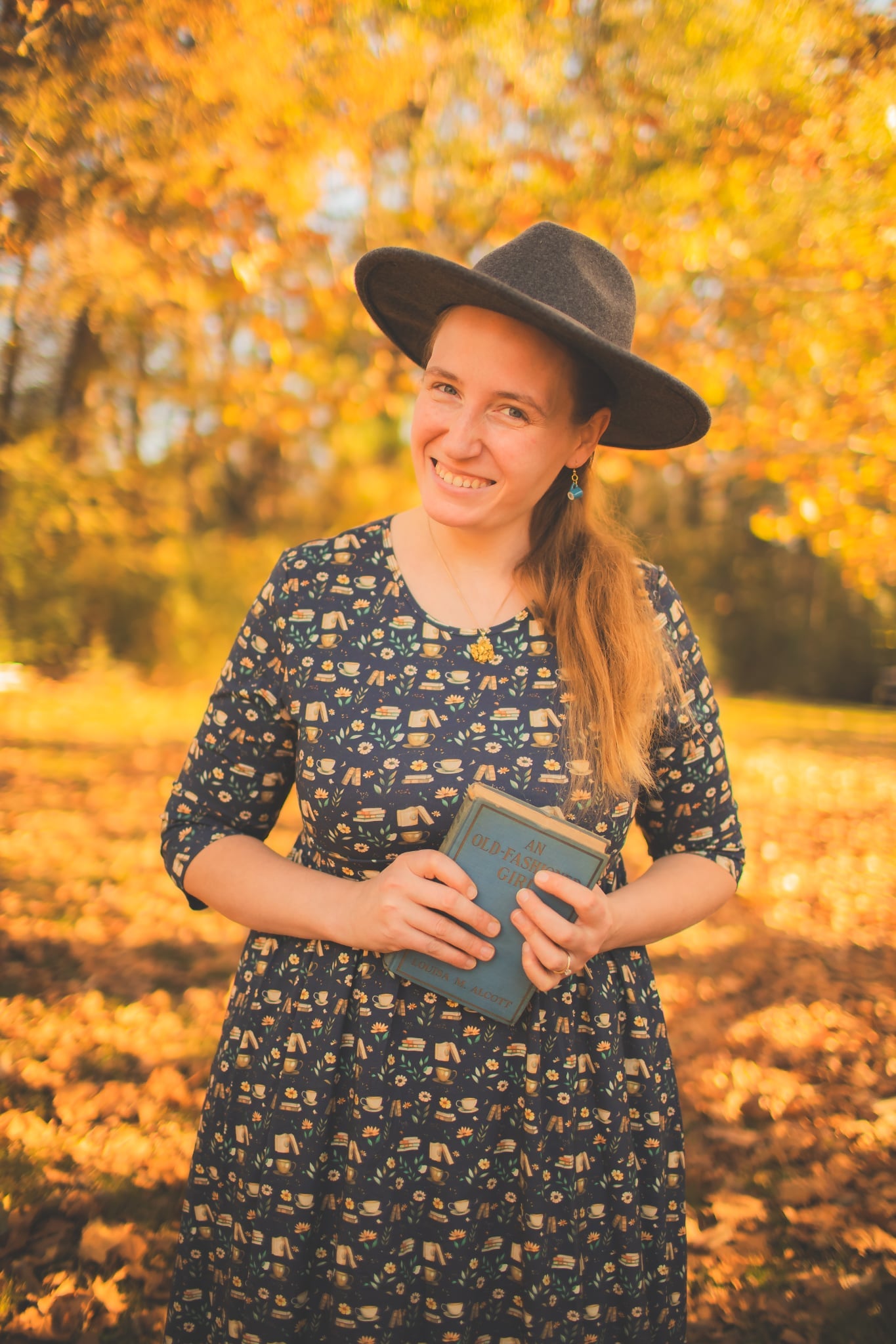 Blue Cotton "Novella" Book Print Homestead Nursing Friendly Dress