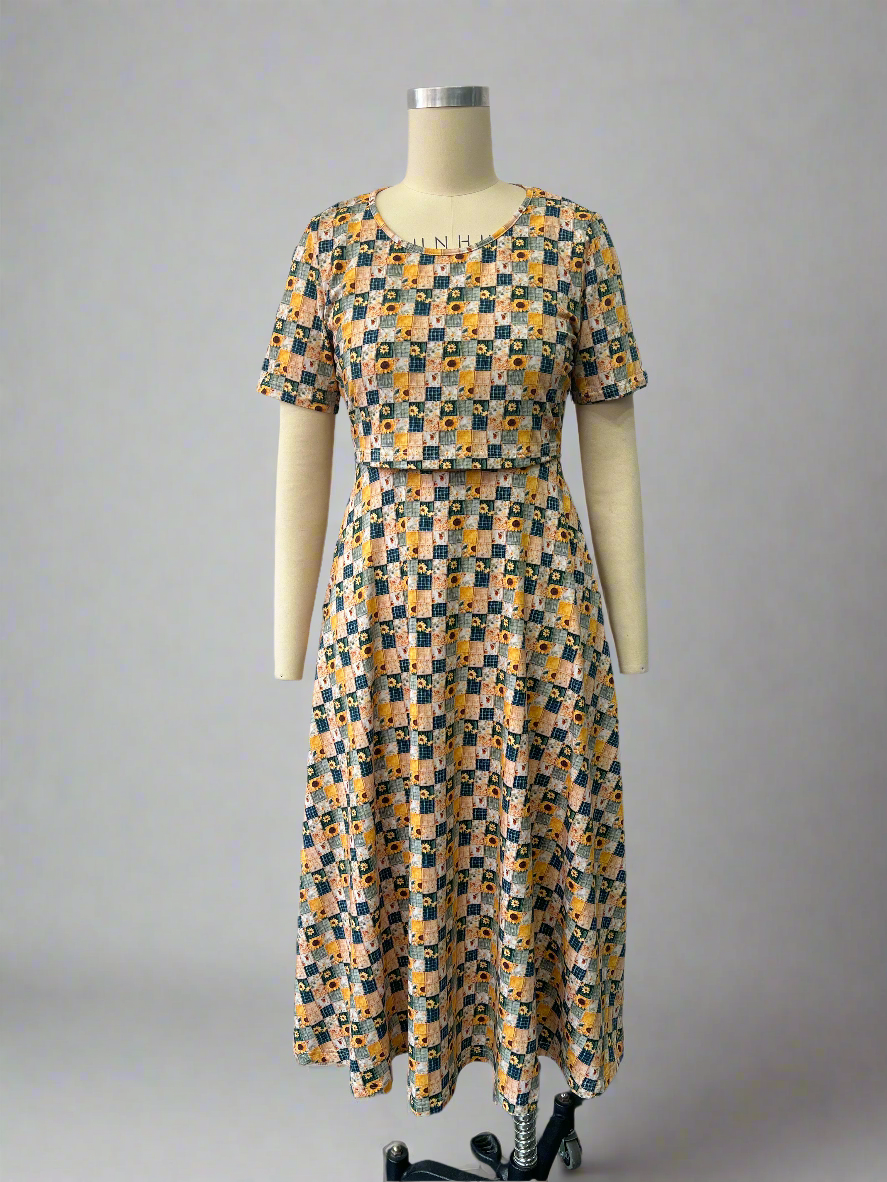 Pre-Order Cotton Sunflower Patchwork Nursing Friendly Twirl Dress