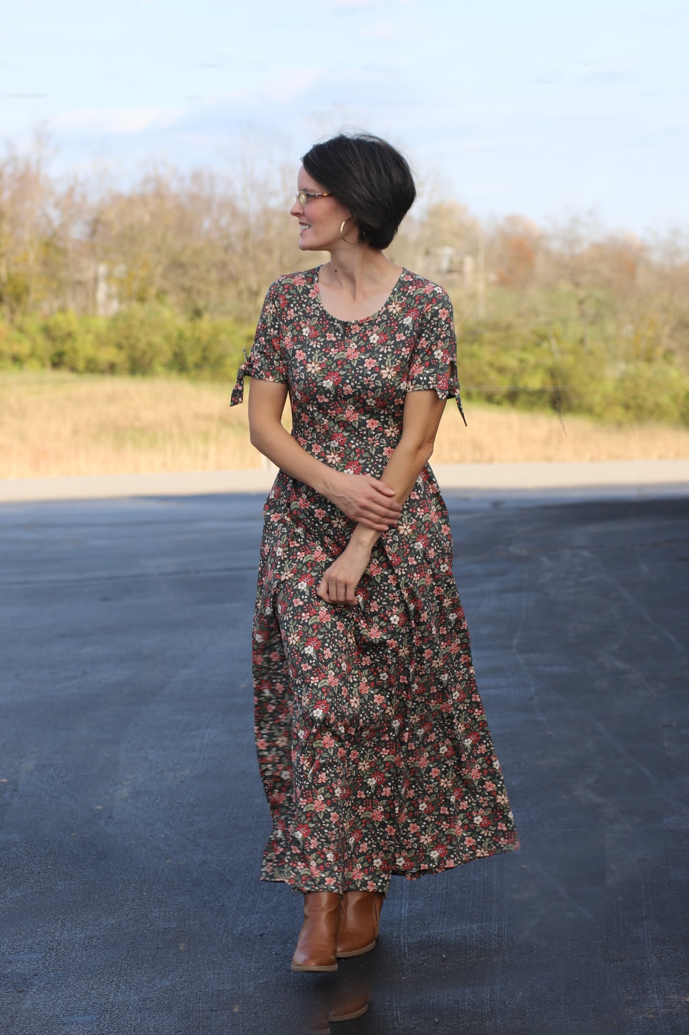 Merry Blooms Cotton Maxi Twirl Dress