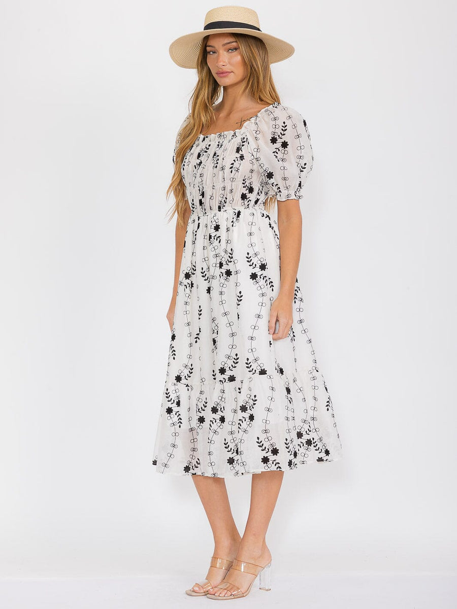One Size Stretchy Smocked Dress in Black & White