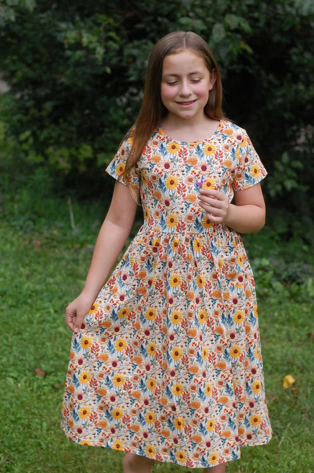 Pre-order Girls Sunflower Floral Cotton Tiered Dress