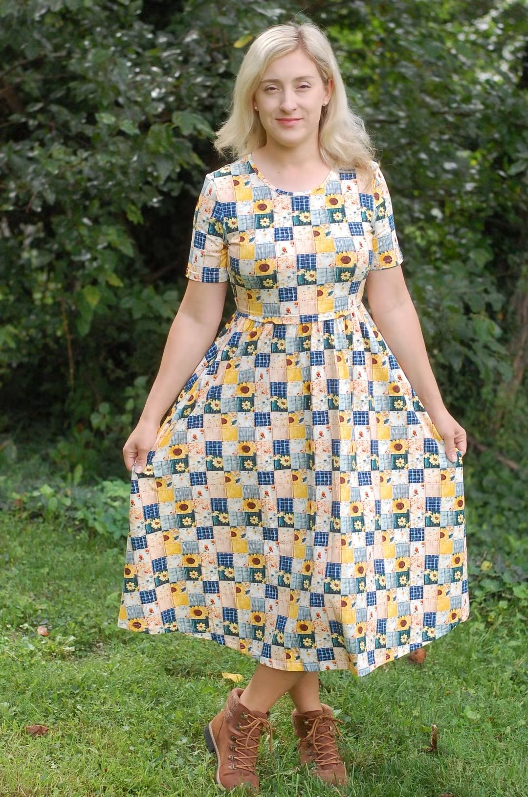 Pre-Order Sunflower Patchwork Cotton Everyday Midi Dress