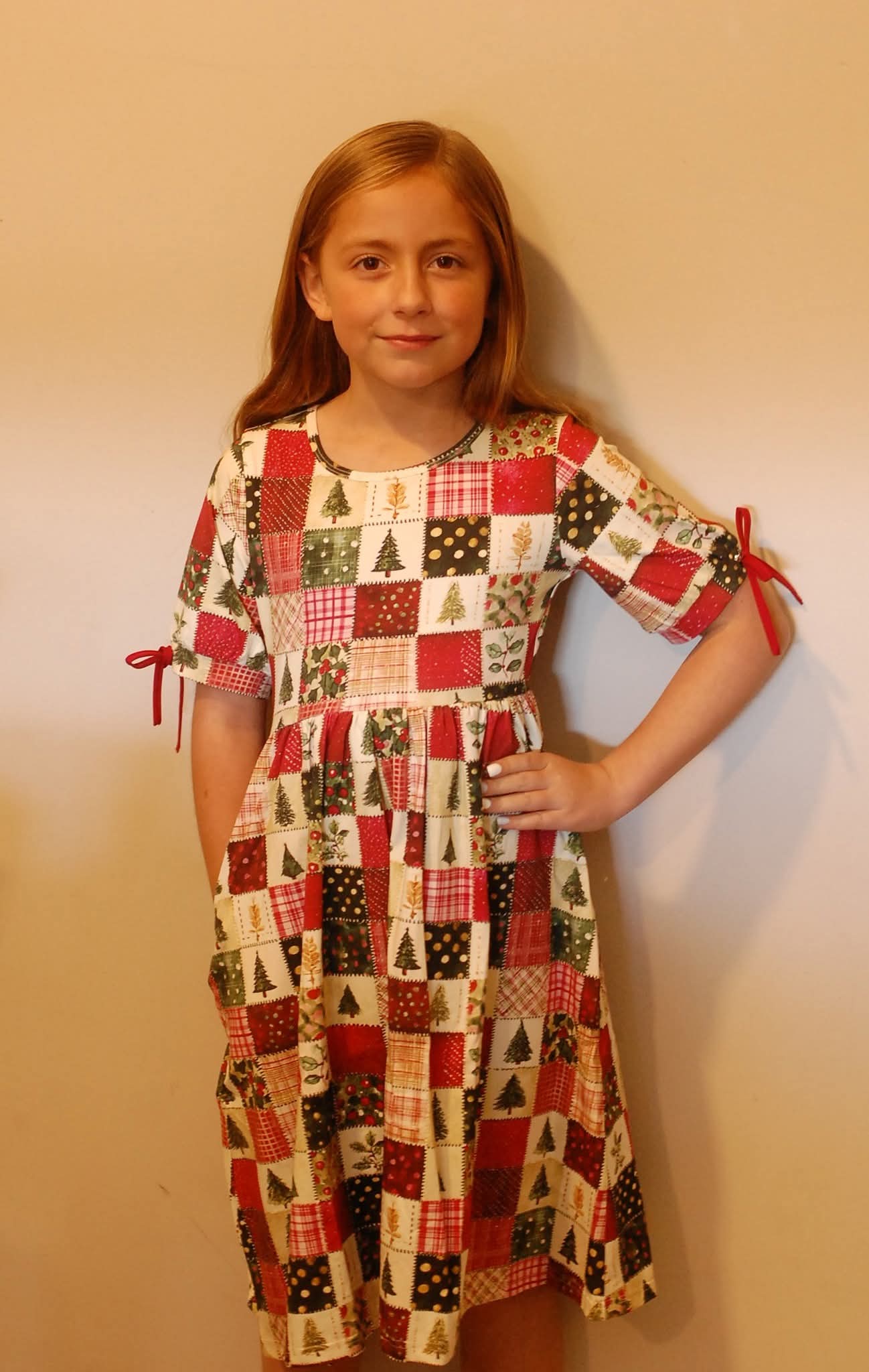 Girls Holiday Patchwork Cotton Tiered Dress