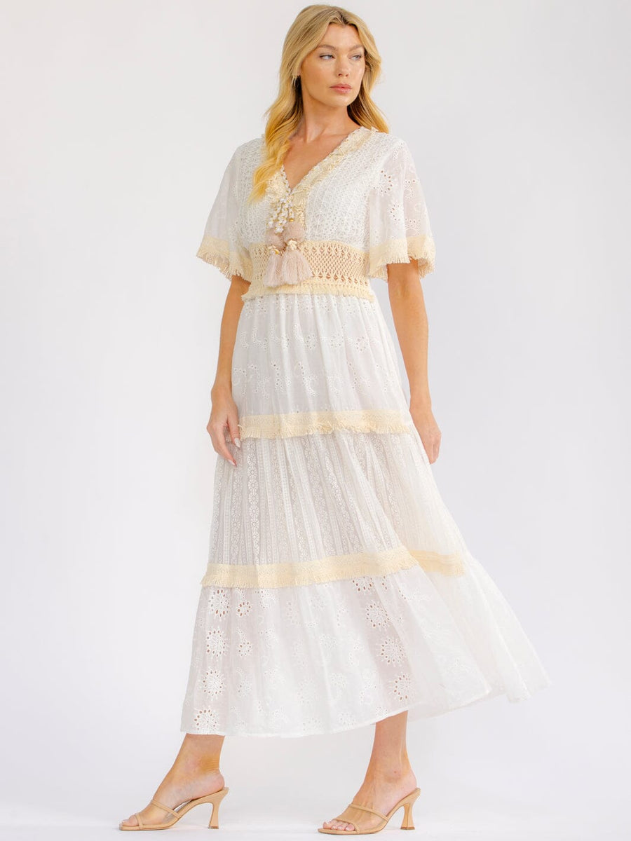 Boho Beach Vibes 100% Cotton Dress in White