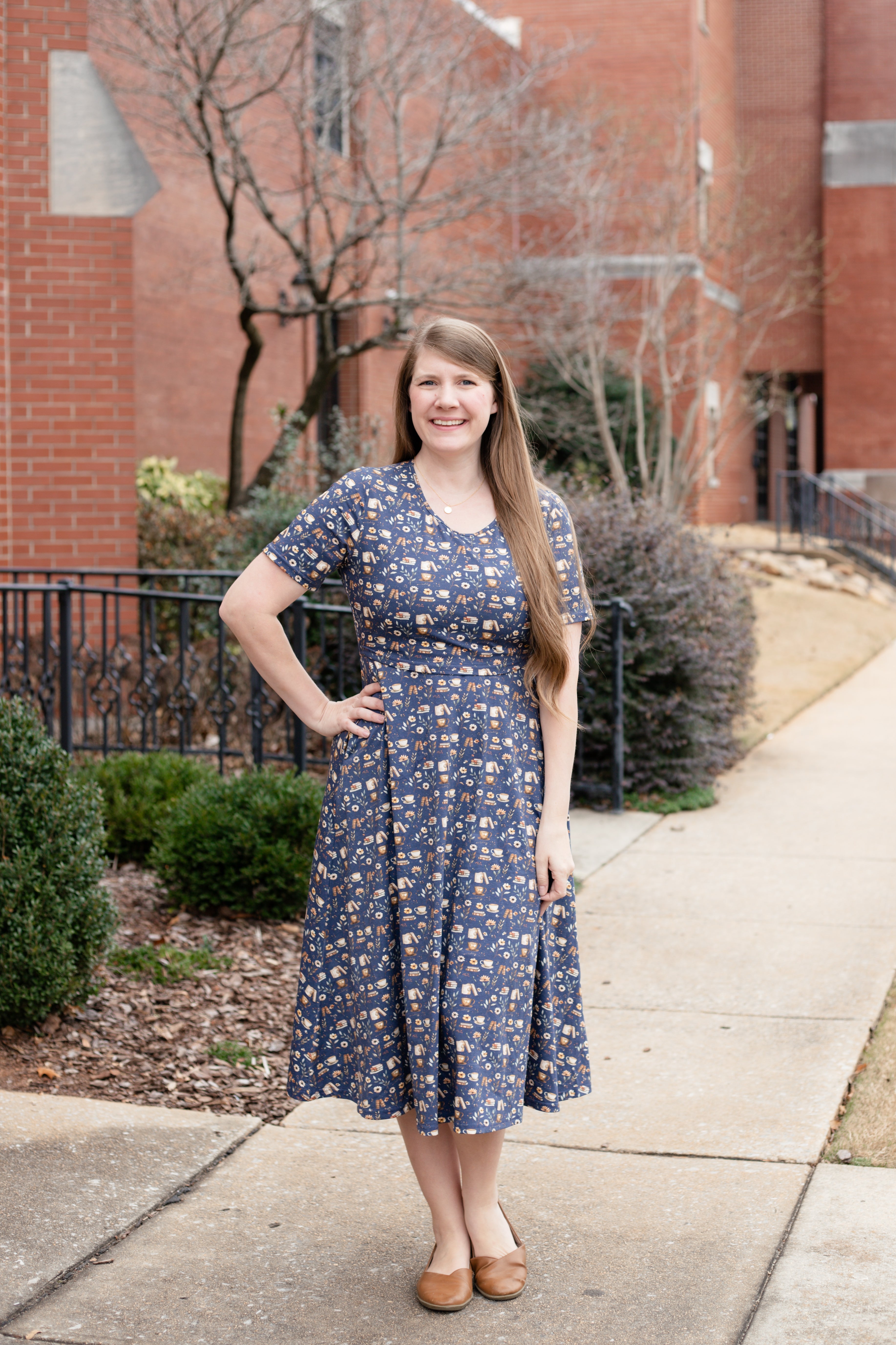 "Novella" Books Print Cotton Twirl Dress