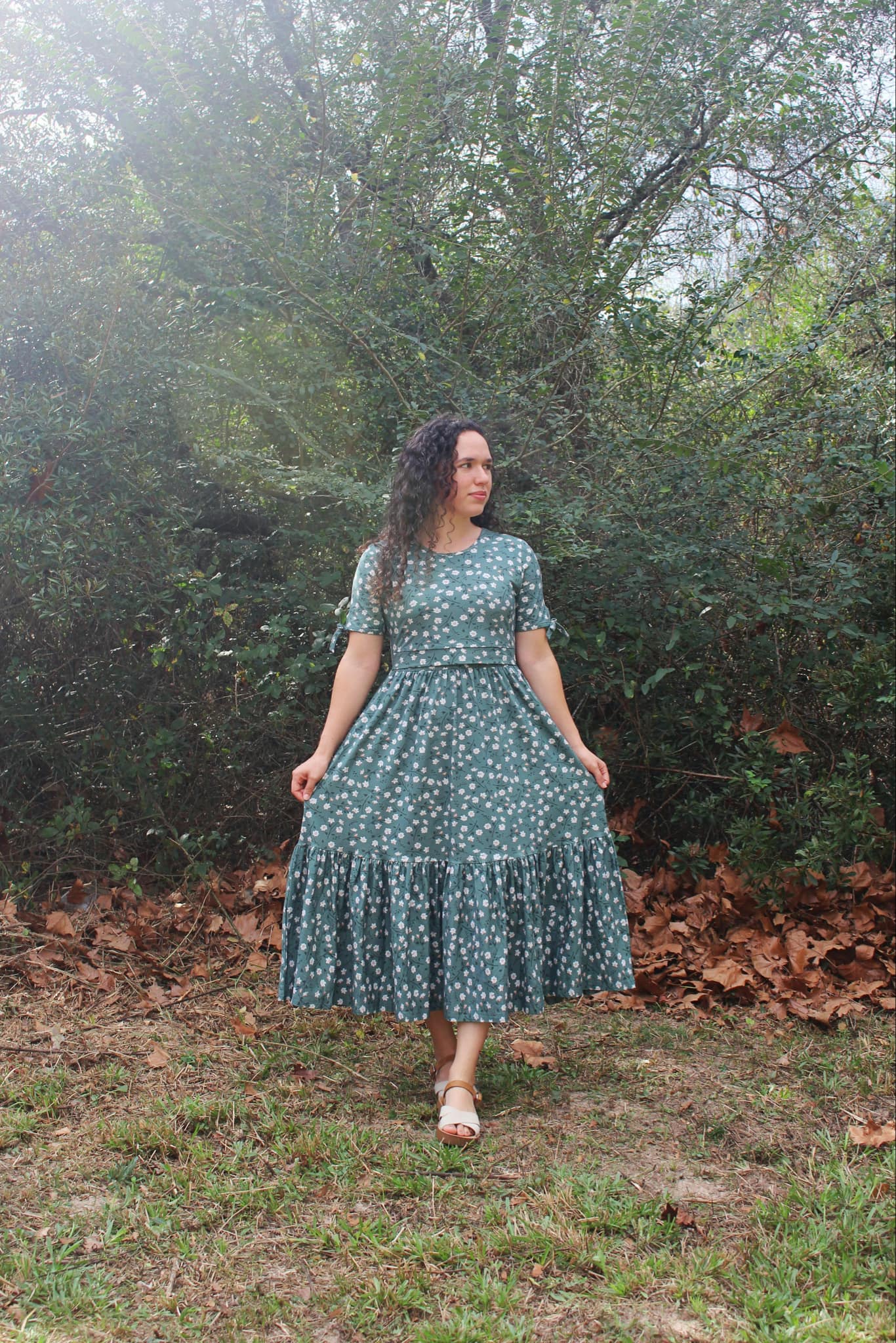 Daisy Blooms Cotton Tiered Midi Dress