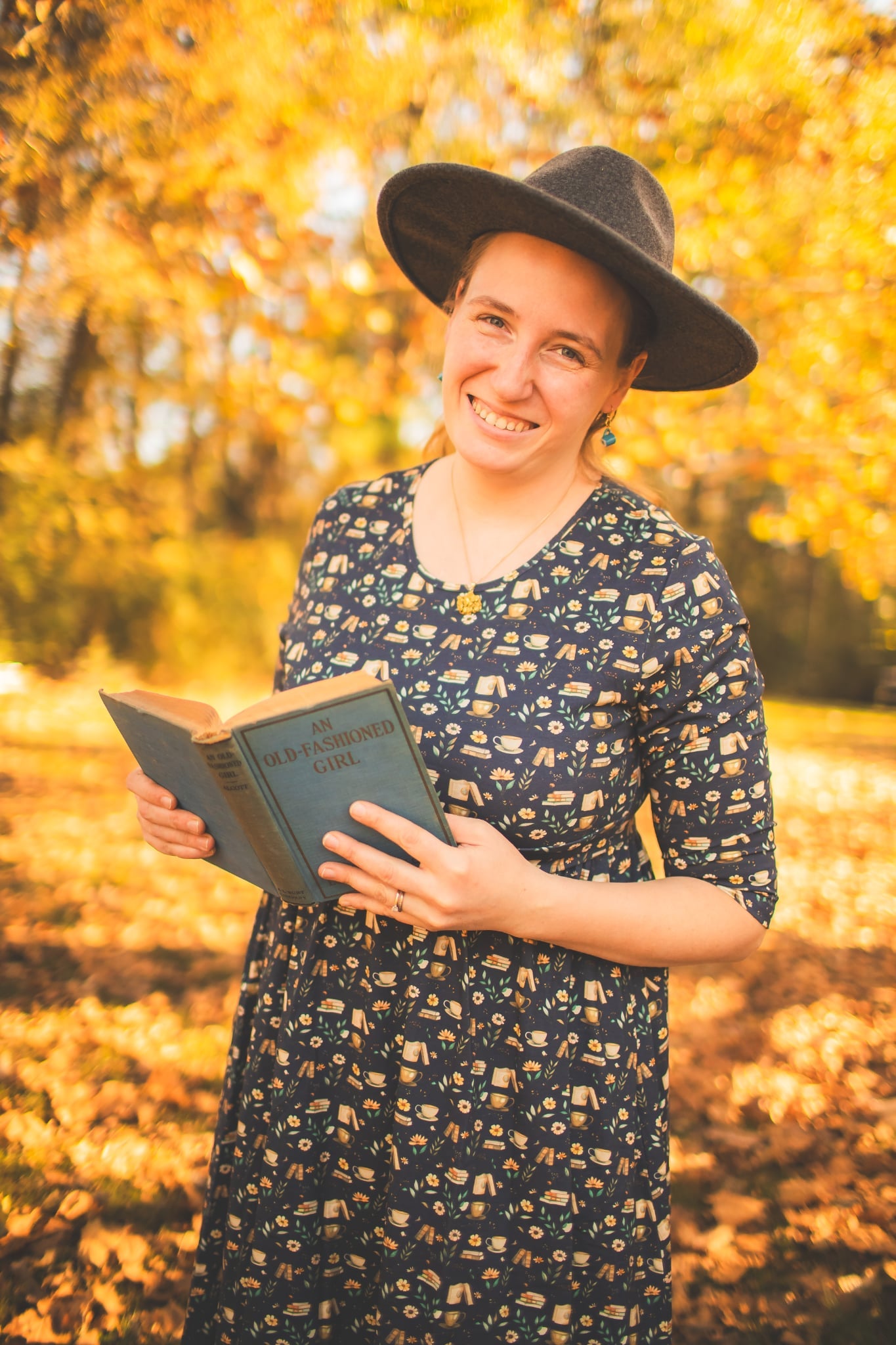 Blue Cotton "Novella" Book Print Homestead Nursing Friendly Dress