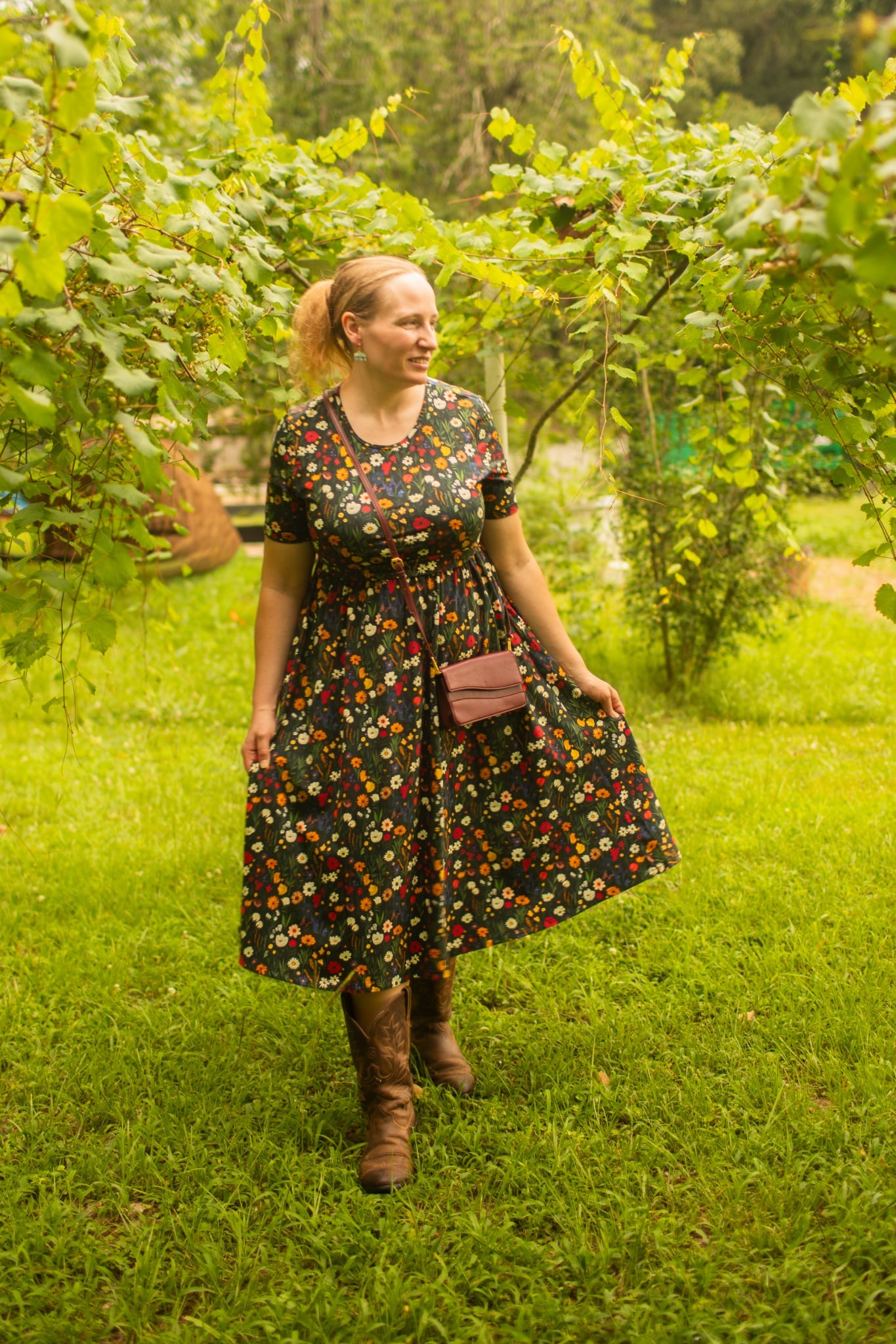 Pre-order "Midnight Wildflower"  Cotton Homestead Midi Dress