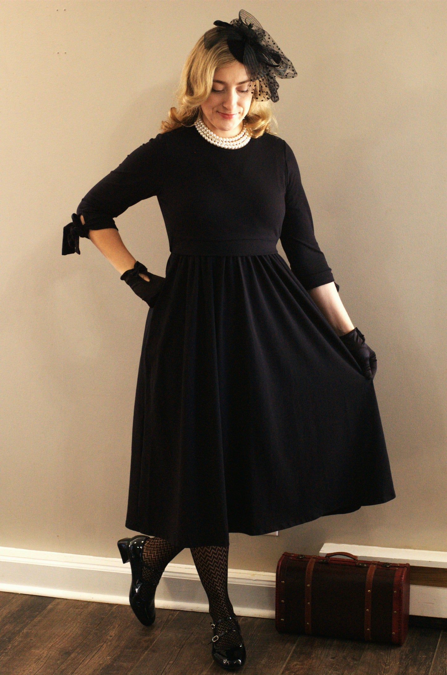 Little Black Bow Sleeve Dress Nursing and Maternity Friendly