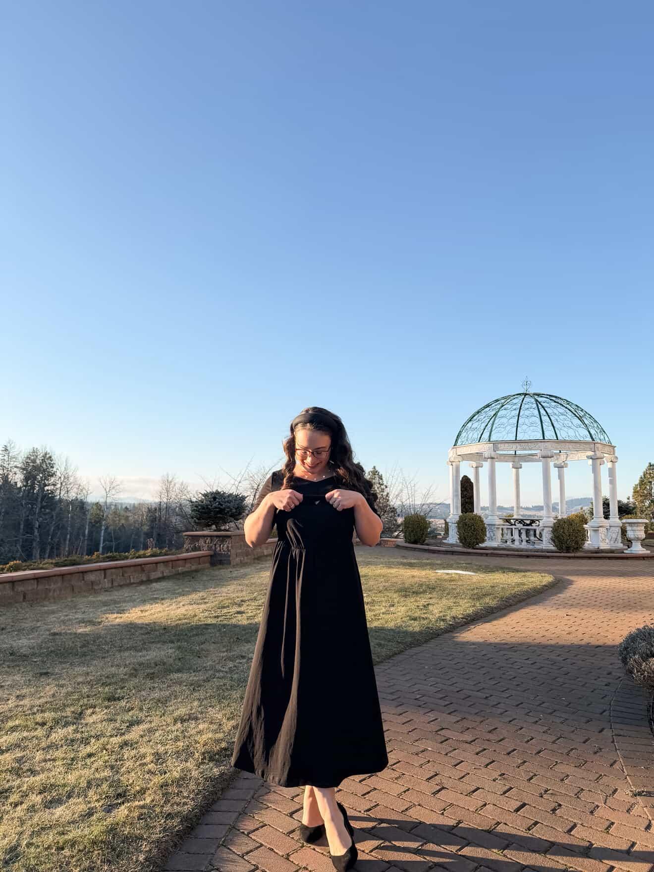 "Amy" Little Black Nursing-Friendly Cotton Dress with Sweetheart Neckline