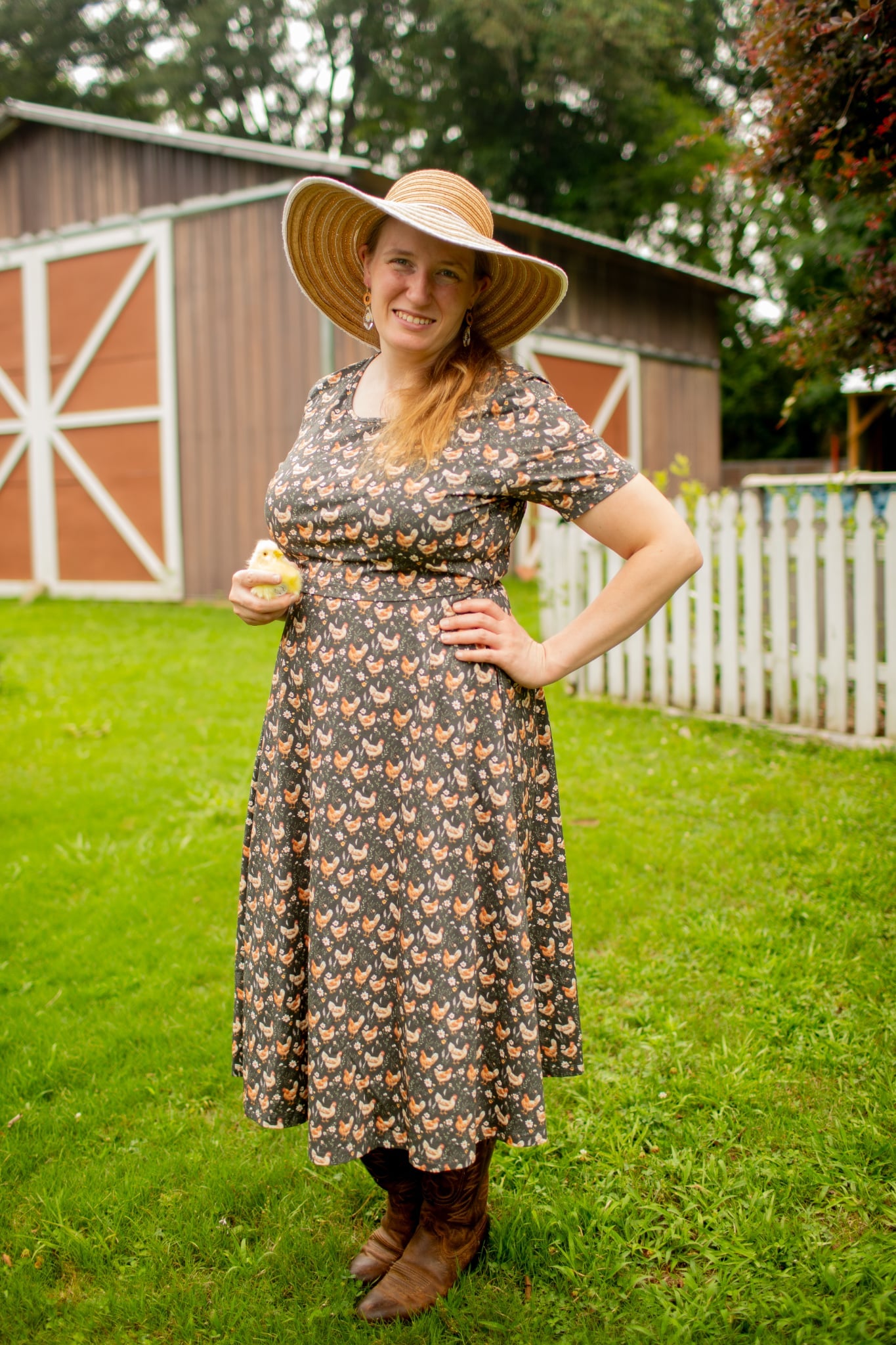 Pre-Order "Farmyard Bevy"  Cotton Twirl Midi Dress