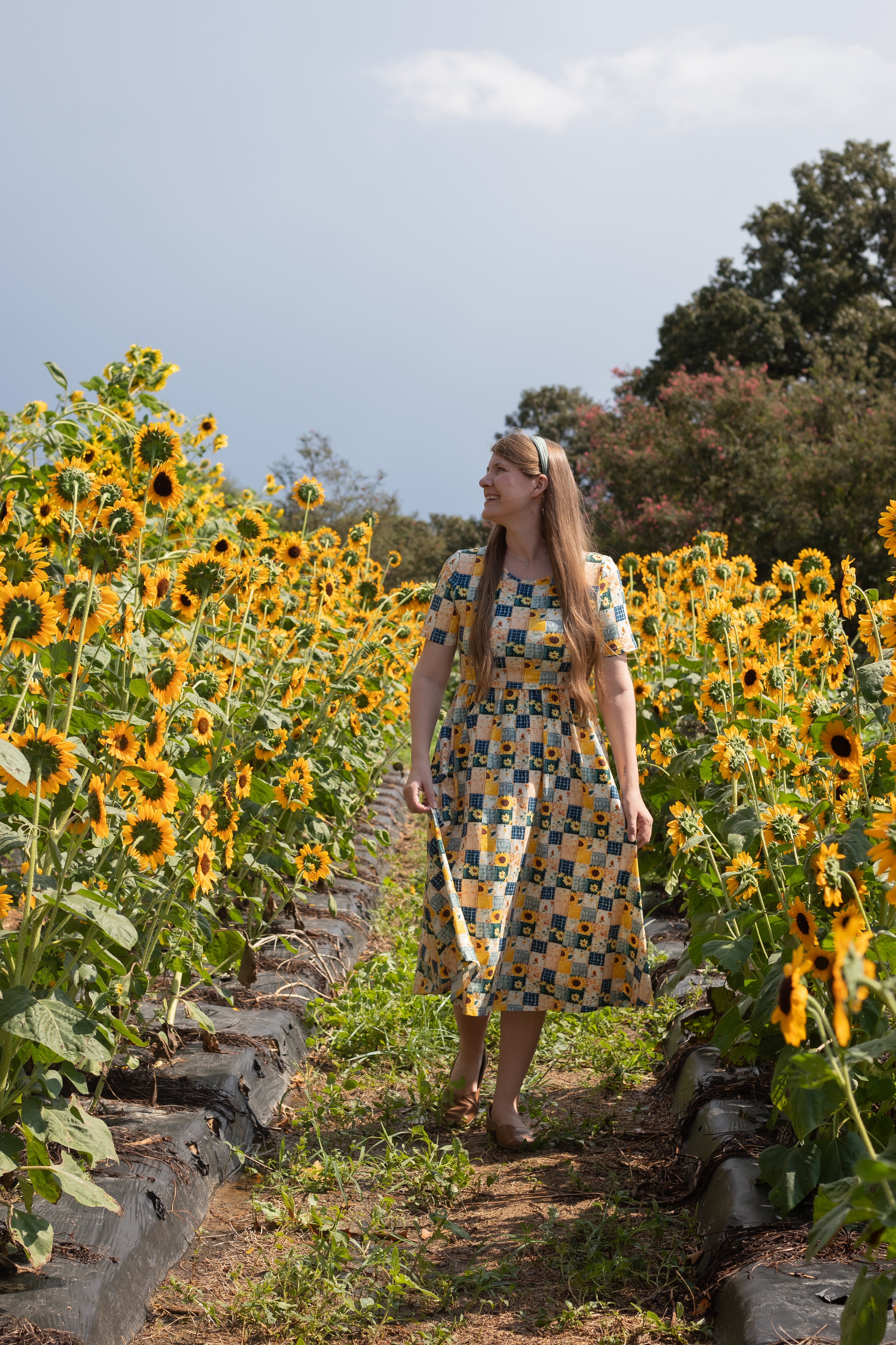 Pre-Order Sunflower Patchwork Cotton Everyday Midi Dress
