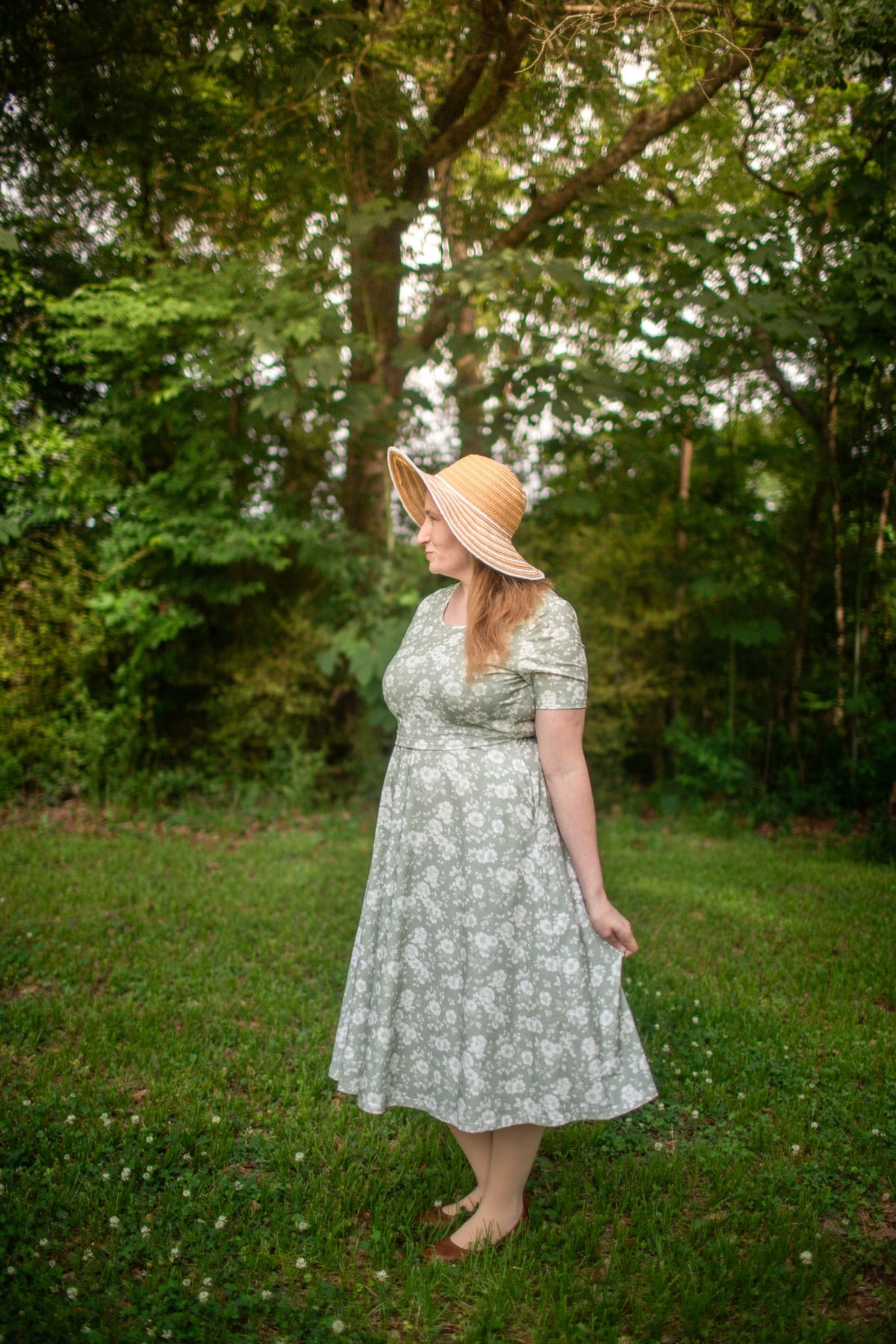 Sage Blossom Cotton Twirl Dress