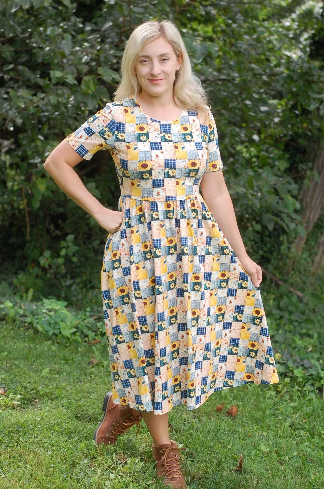 Pre-Order Sunflower Patchwork Cotton Everyday Midi Dress