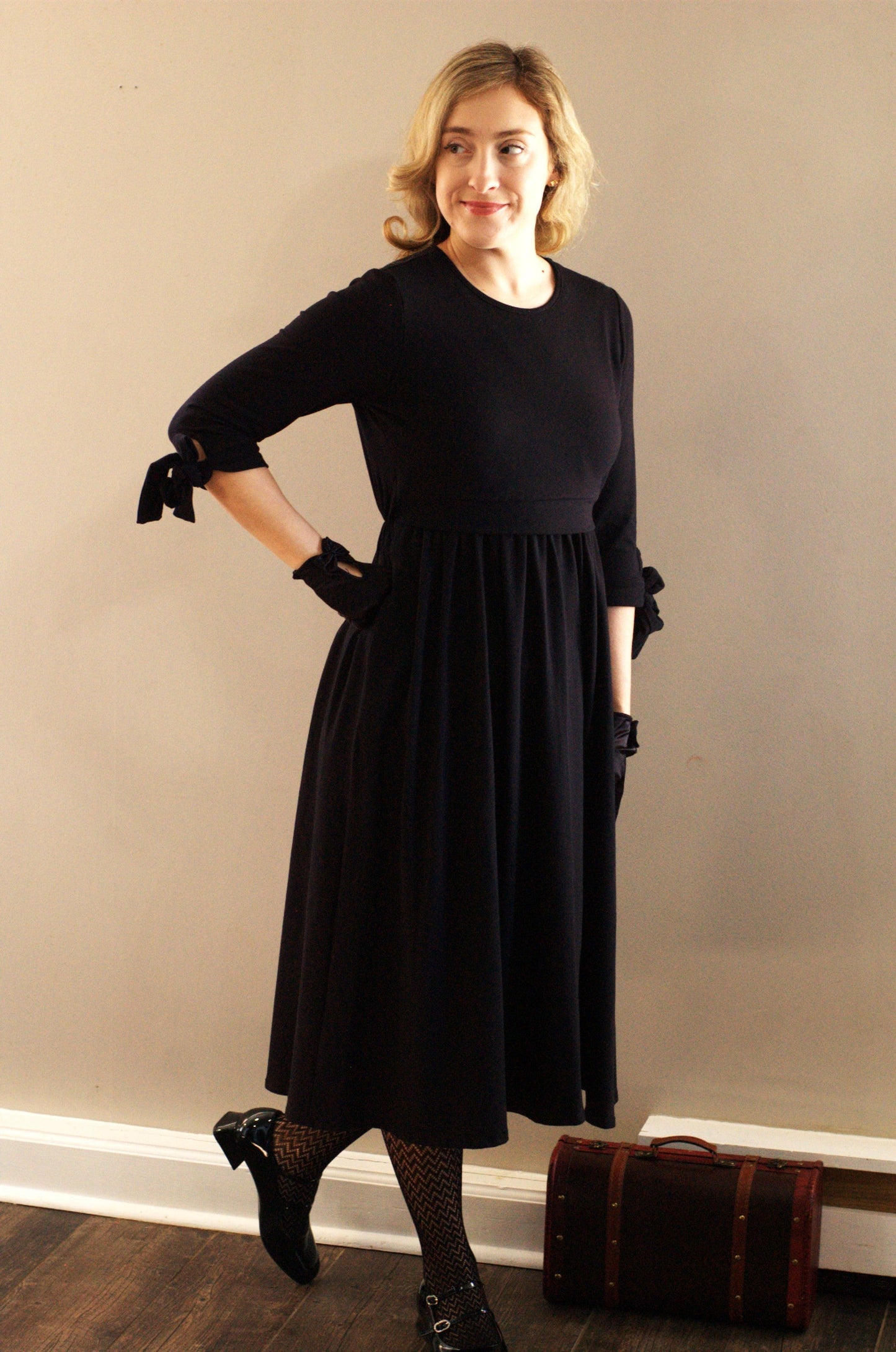 Little Black Bow Sleeve Dress Nursing and Maternity Friendly