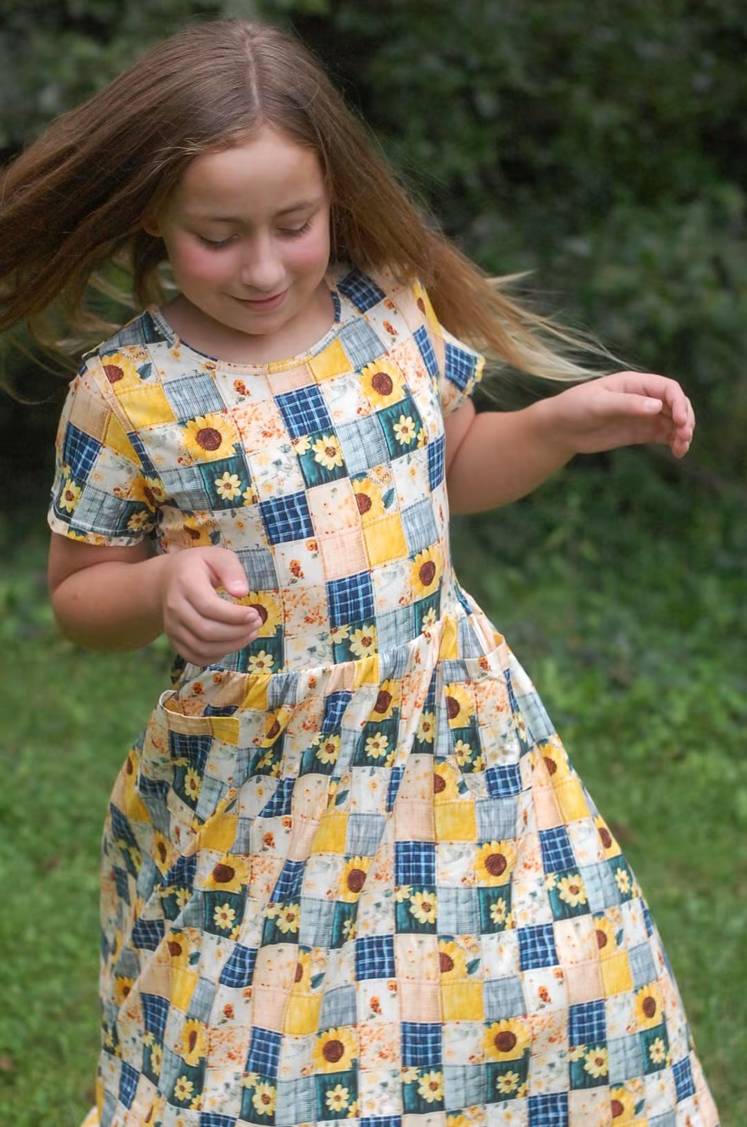 Pre-order Girls Sunflower Patchwork Cotton Tiered Dress