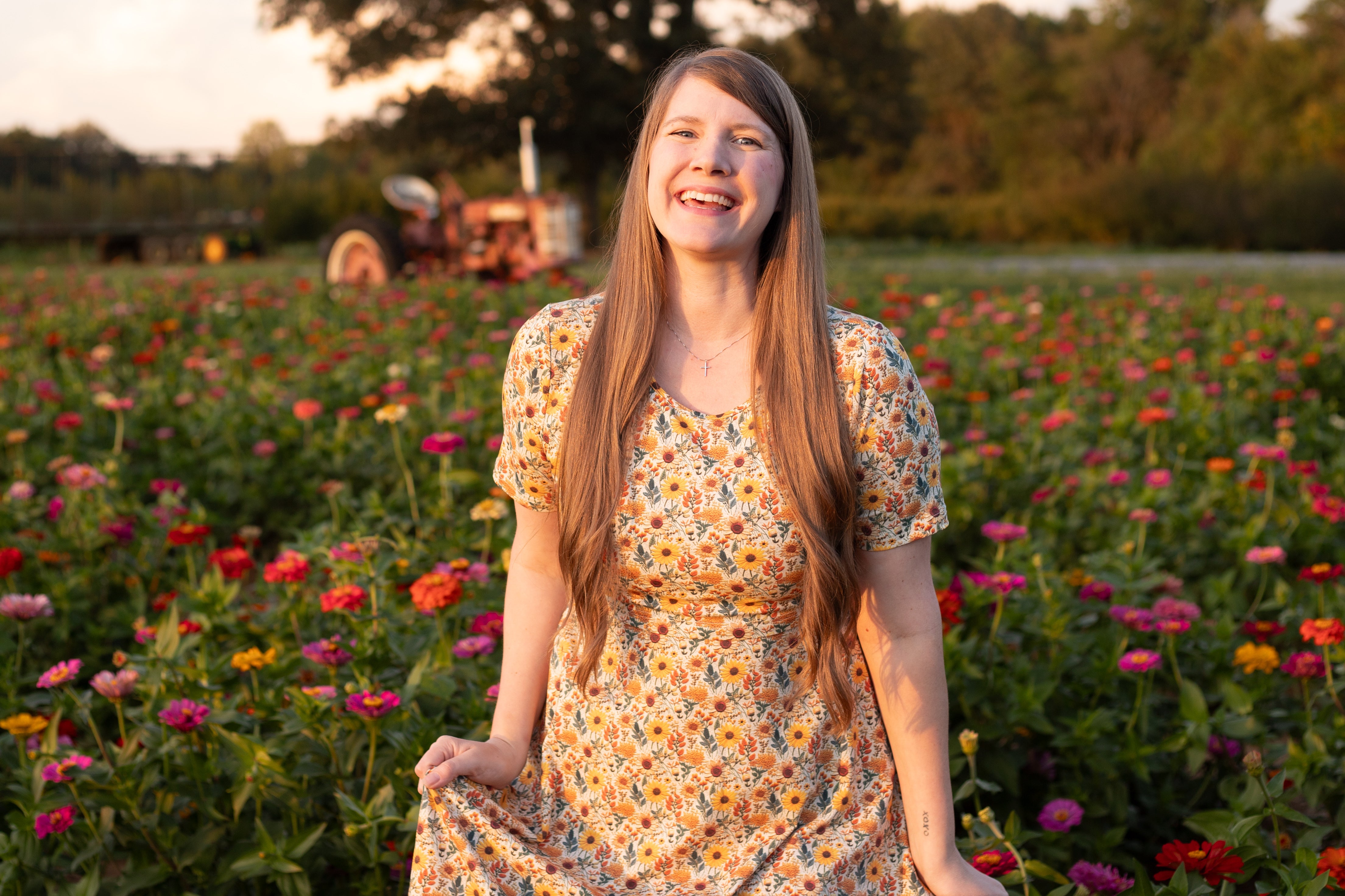 Cotton Sunflower  Floral Nursing Friendly Twirl Dress