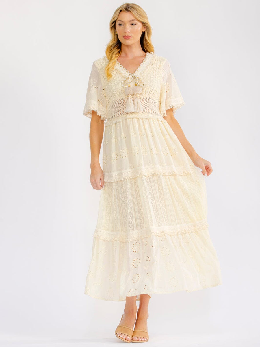 Boho Beach Vibes 100% Cotton Dress in Cream