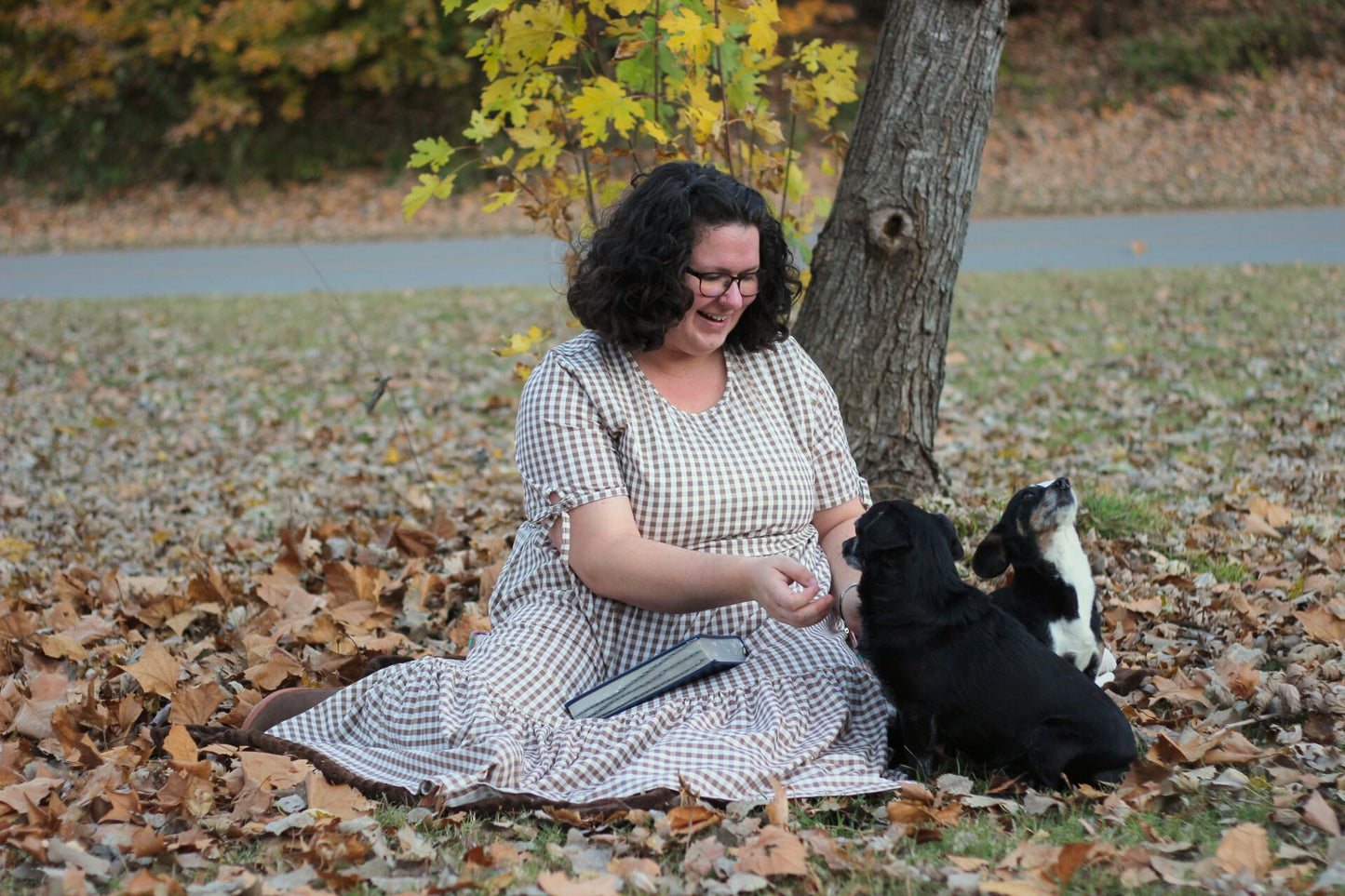 Brown Gingham Cotton Tiered Midi Dress