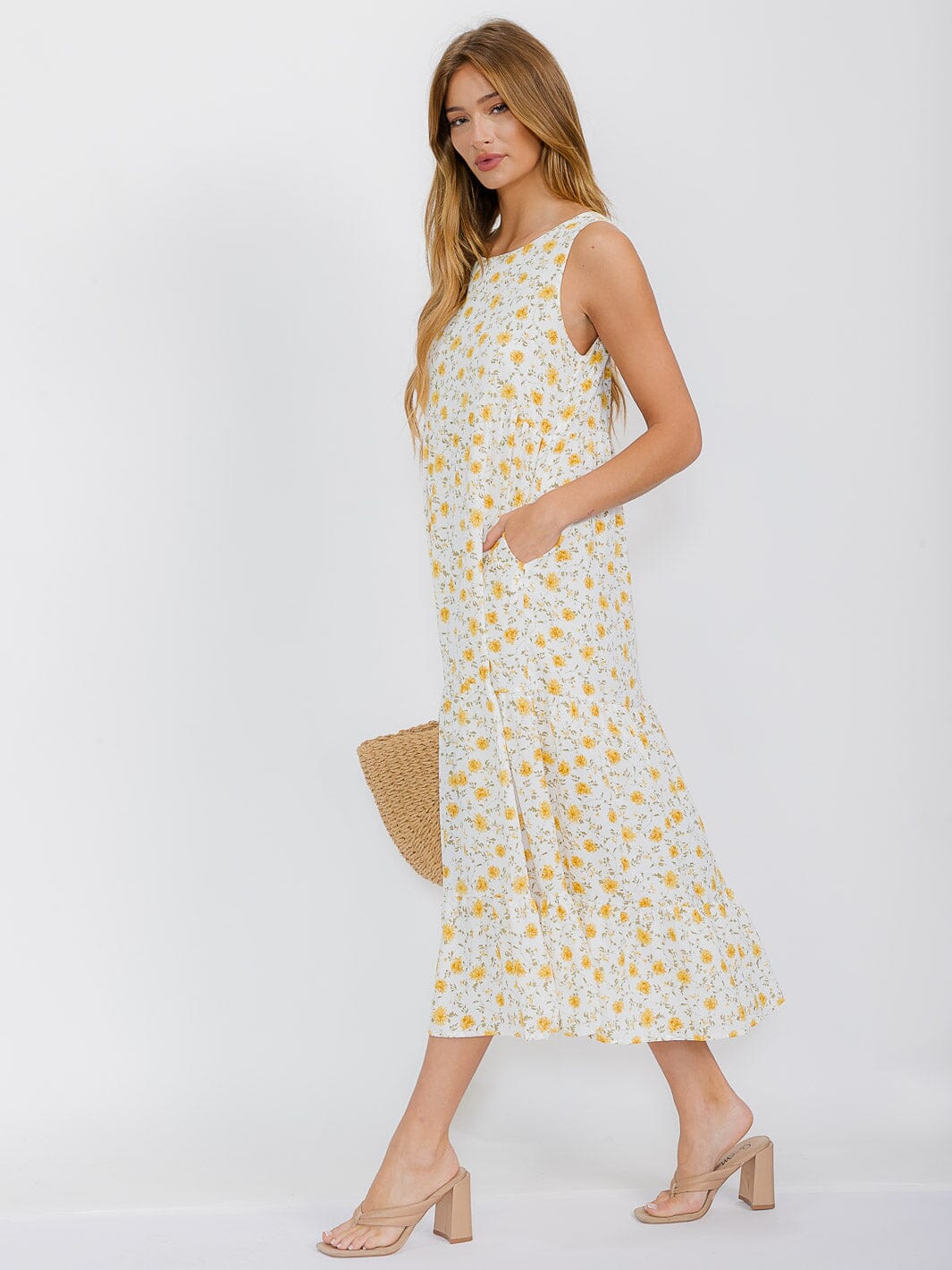 Yellow Floral Sleeveless Dress