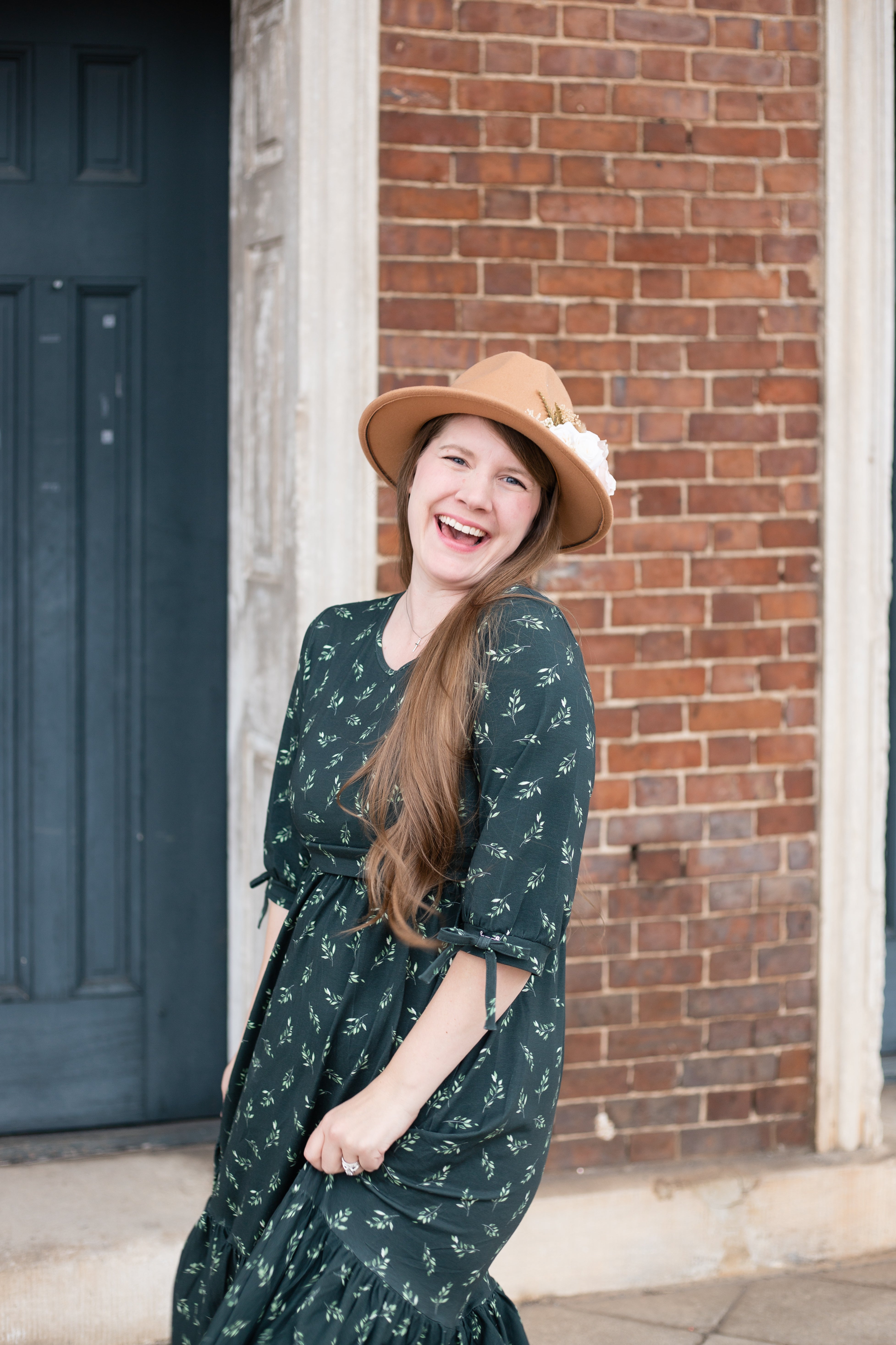 Olive Branch Nursing Friendly Cotton Tiered Midi Dress in Dark Green