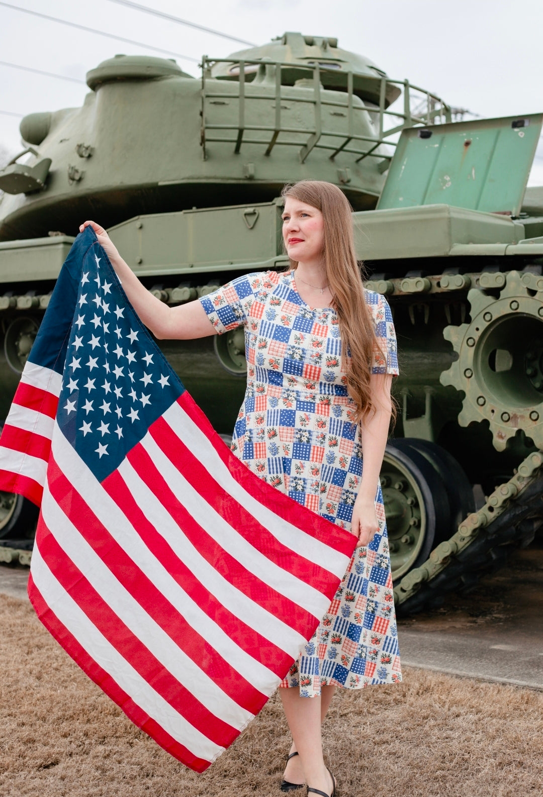 Patriotic Patchwork Cotton Twirl Dress Nursing Friendly