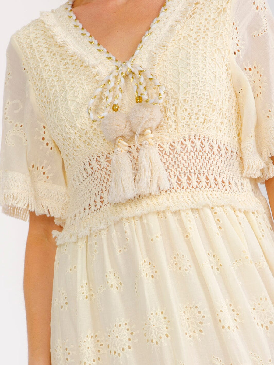 Boho Beach Vibes 100% Cotton Dress in Cream