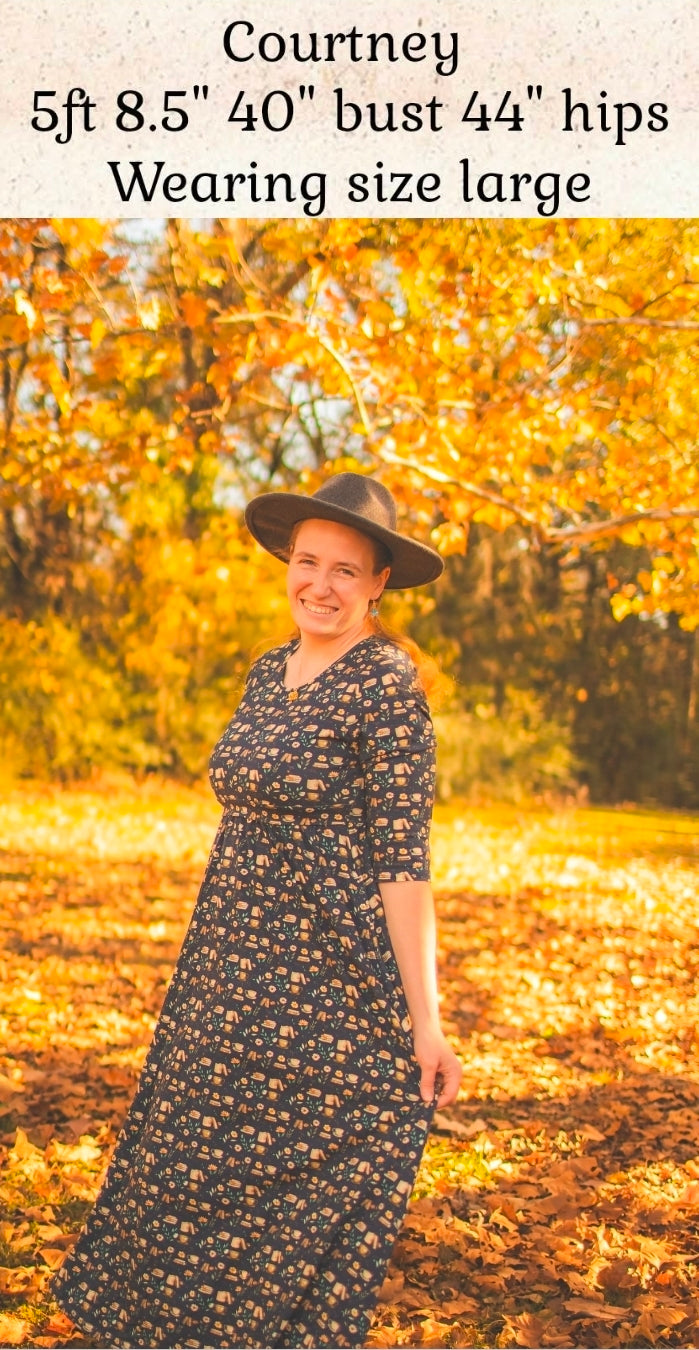 Blue Cotton "Novella" Book Print Homestead Nursing Friendly Dress