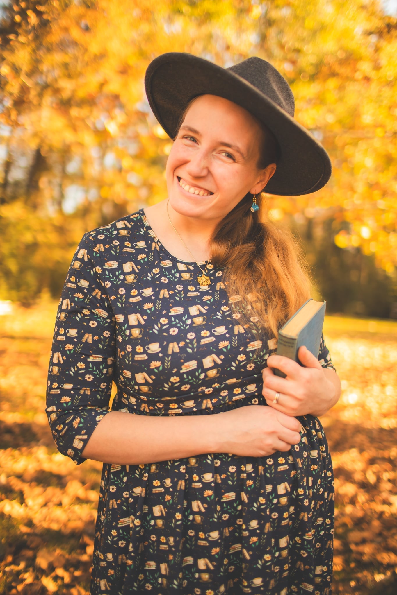 Blue Cotton "Novella" Book Print Homestead Nursing Friendly Dress