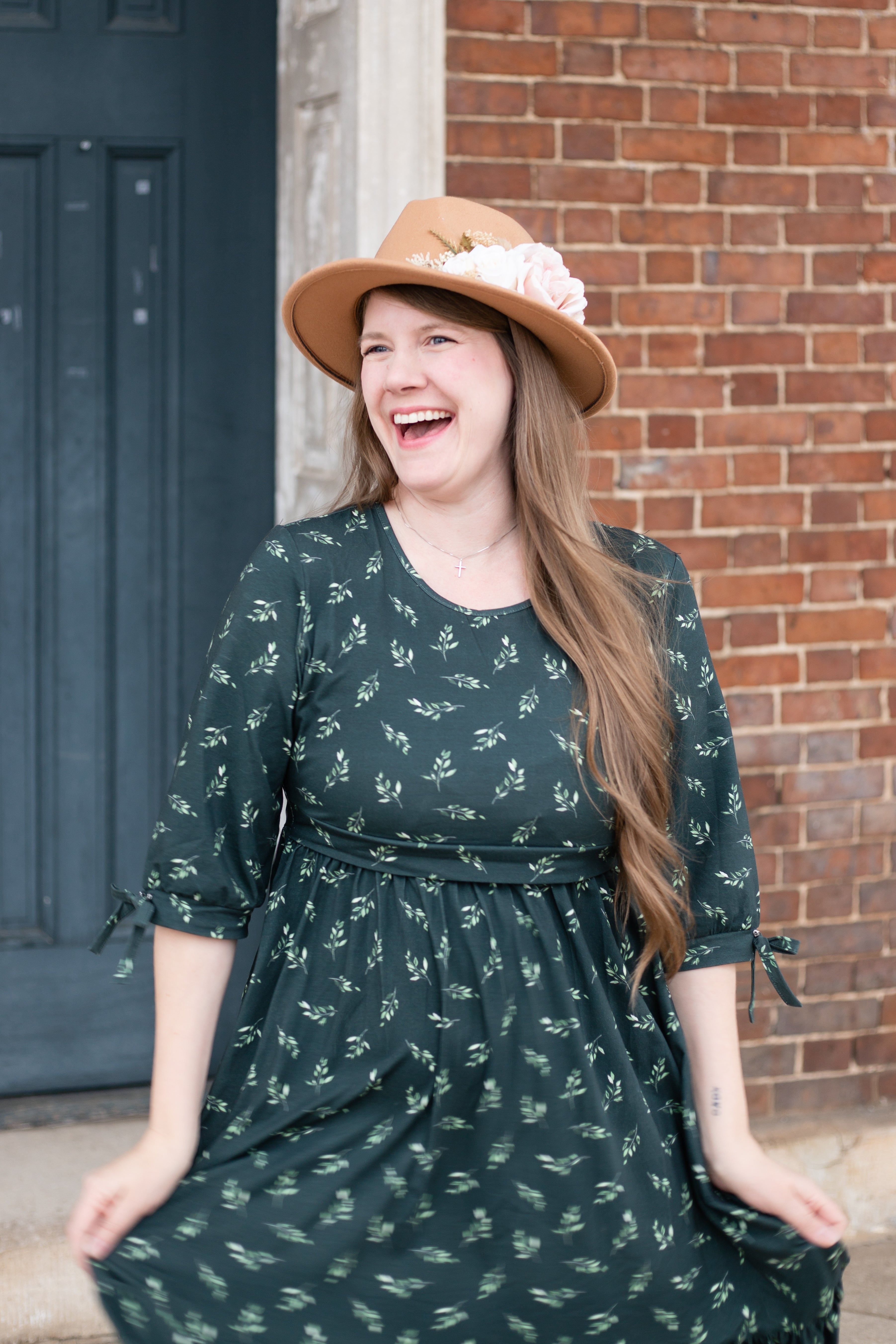 Olive Branch Nursing Friendly Cotton Tiered Midi Dress in Dark Green