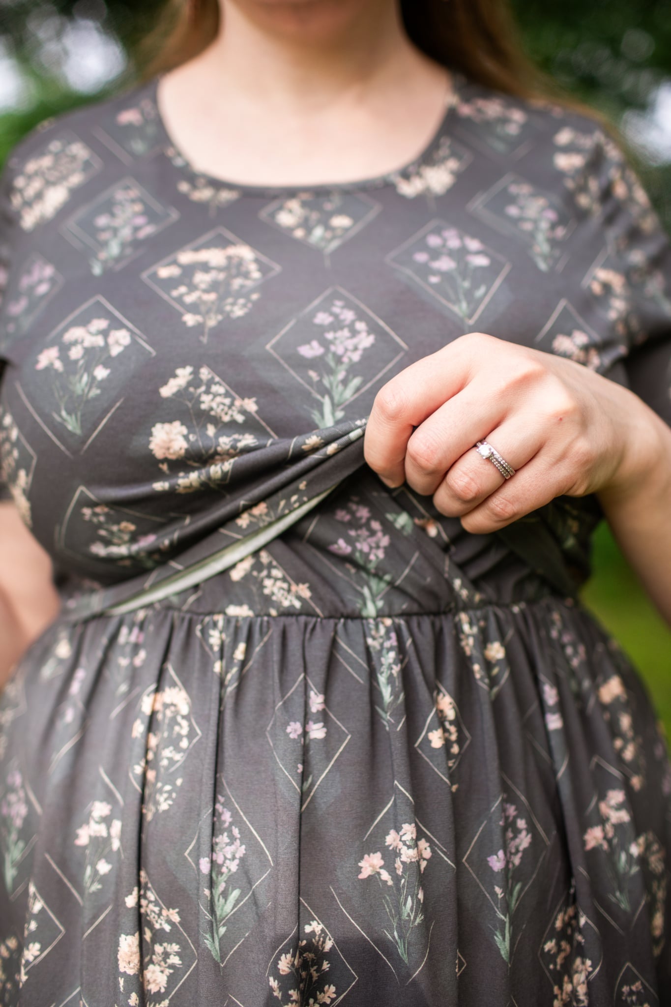 Moonlit Meadow Cotton Midi Dress with Natural Waist Bodice