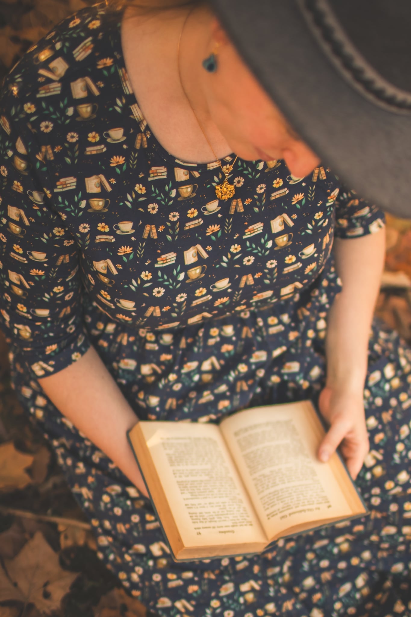 Blue Cotton "Novella" Book Print Homestead Nursing Friendly Dress