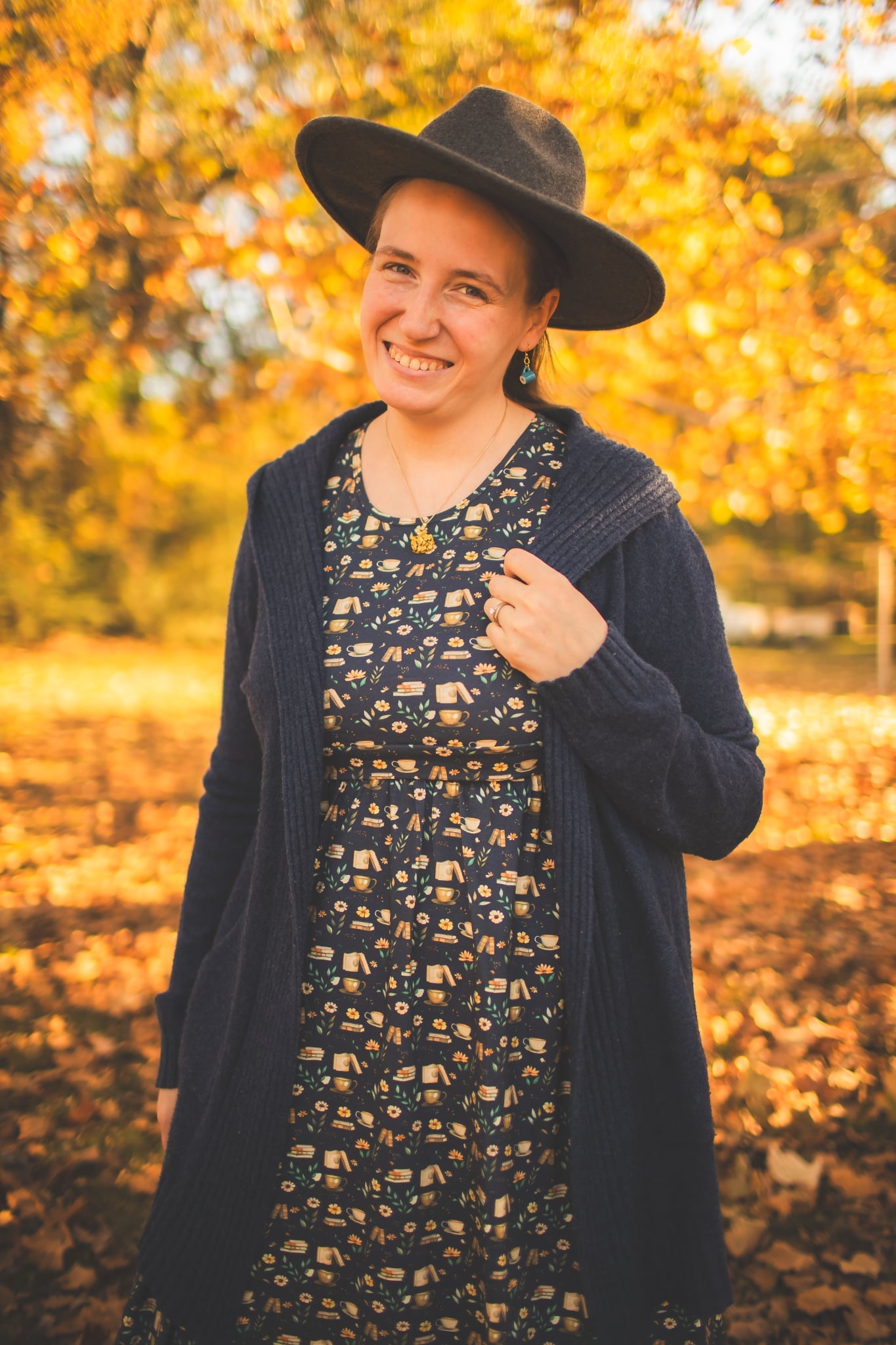 Blue Cotton "Novella" Book Print Homestead Nursing Friendly Dress