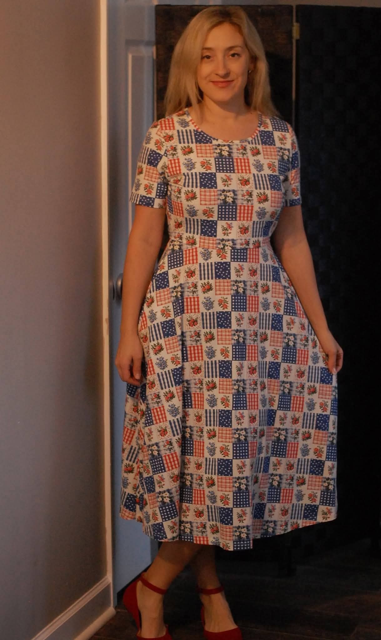 Patriotic Patchwork Cotton Twirl Dress Nursing Friendly