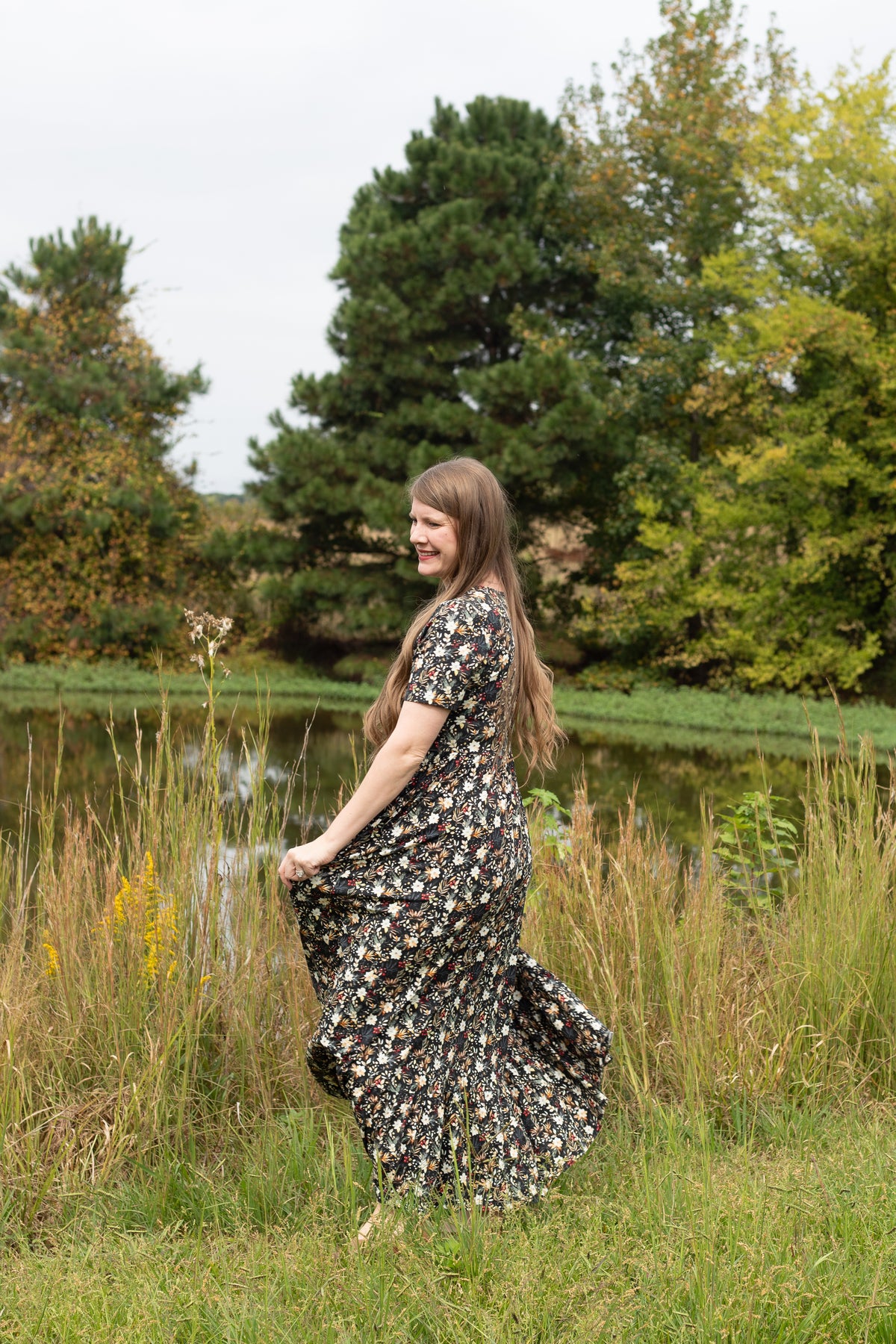 Pre-Order "Festive Flora"  Cotton Maxi Dress with Natural Waist Bodice