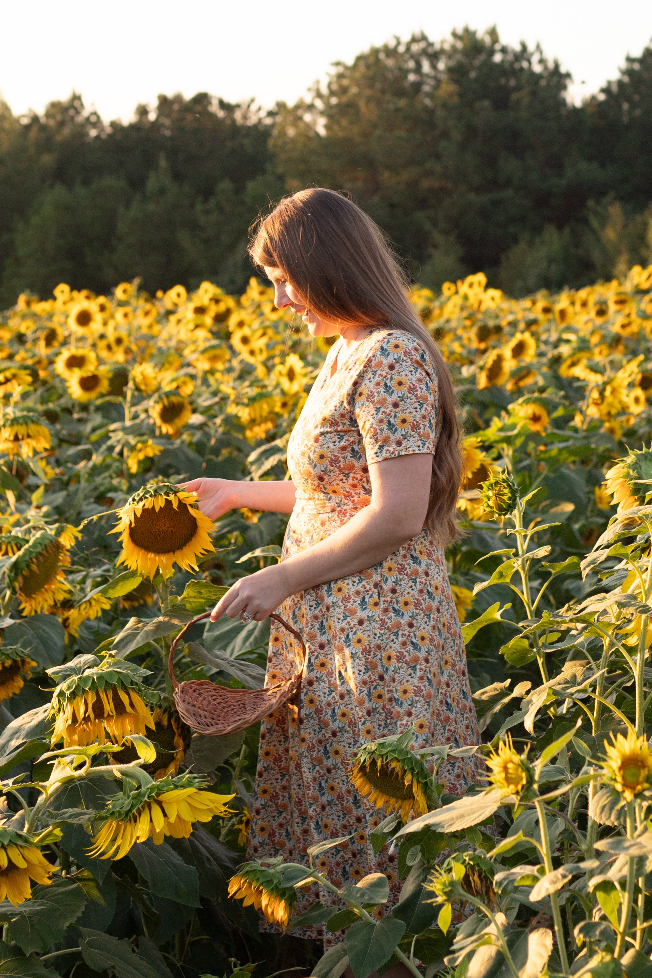 Cotton Sunflower  Floral Nursing Friendly Twirl Dress