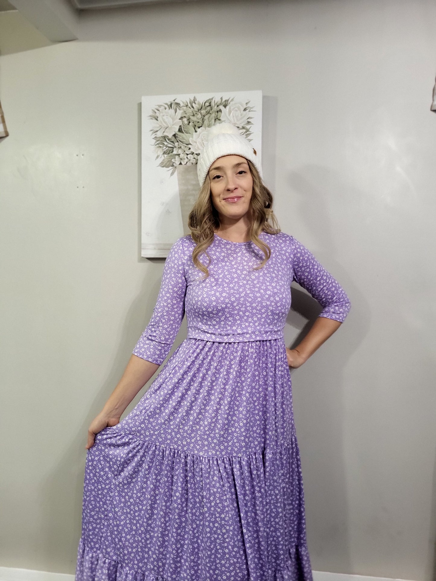 Lavender Blossoms Tiered Nursing & Maternity Friendly Dress