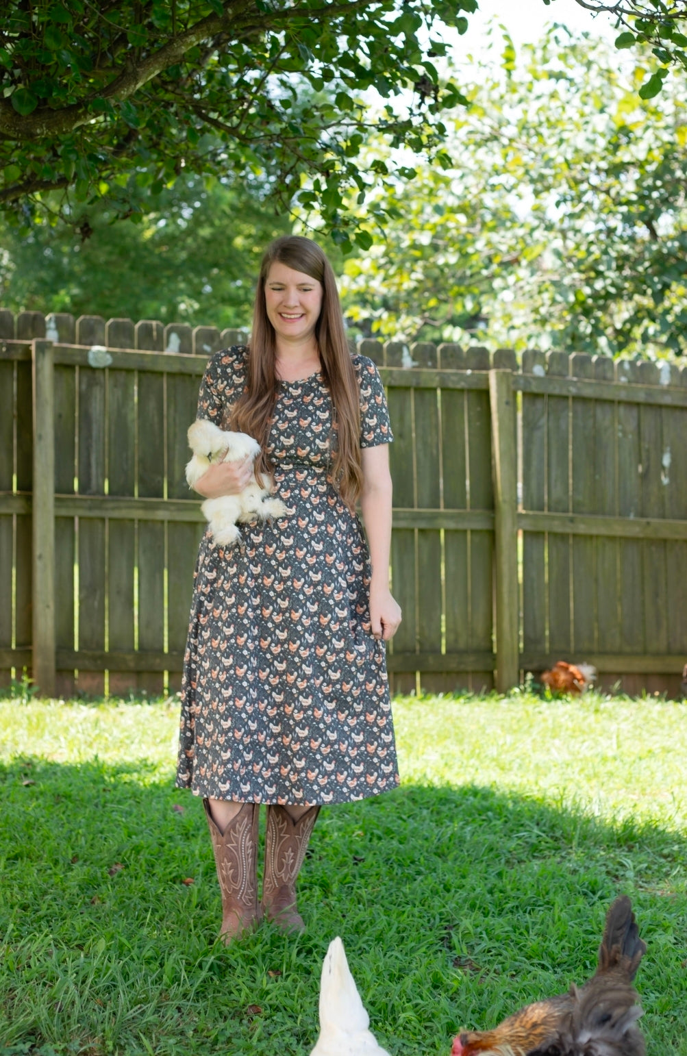 Pre-Order "Farmyard Bevy"  Cotton Twirl Midi Dress