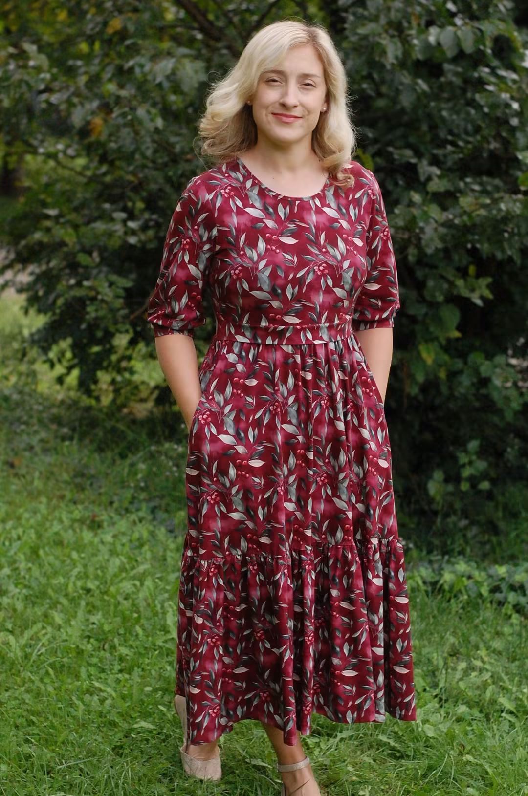 Pre-Order "Winterberry"  Cotton Homestead Ruffle Dress with 3/4 Removable Bow Sleeves