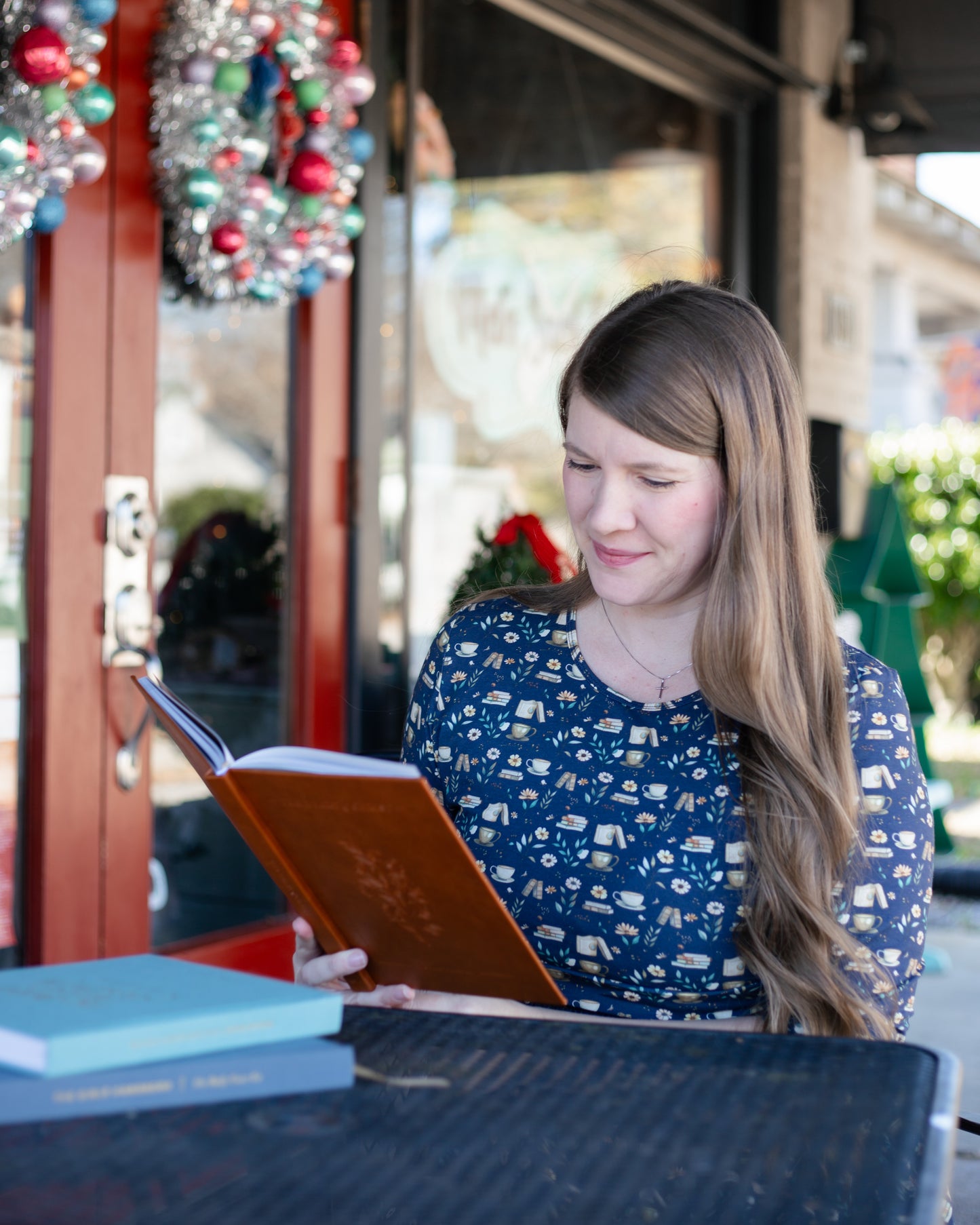 Blue Cotton "Novella" Book Print Homestead Nursing Friendly Dress
