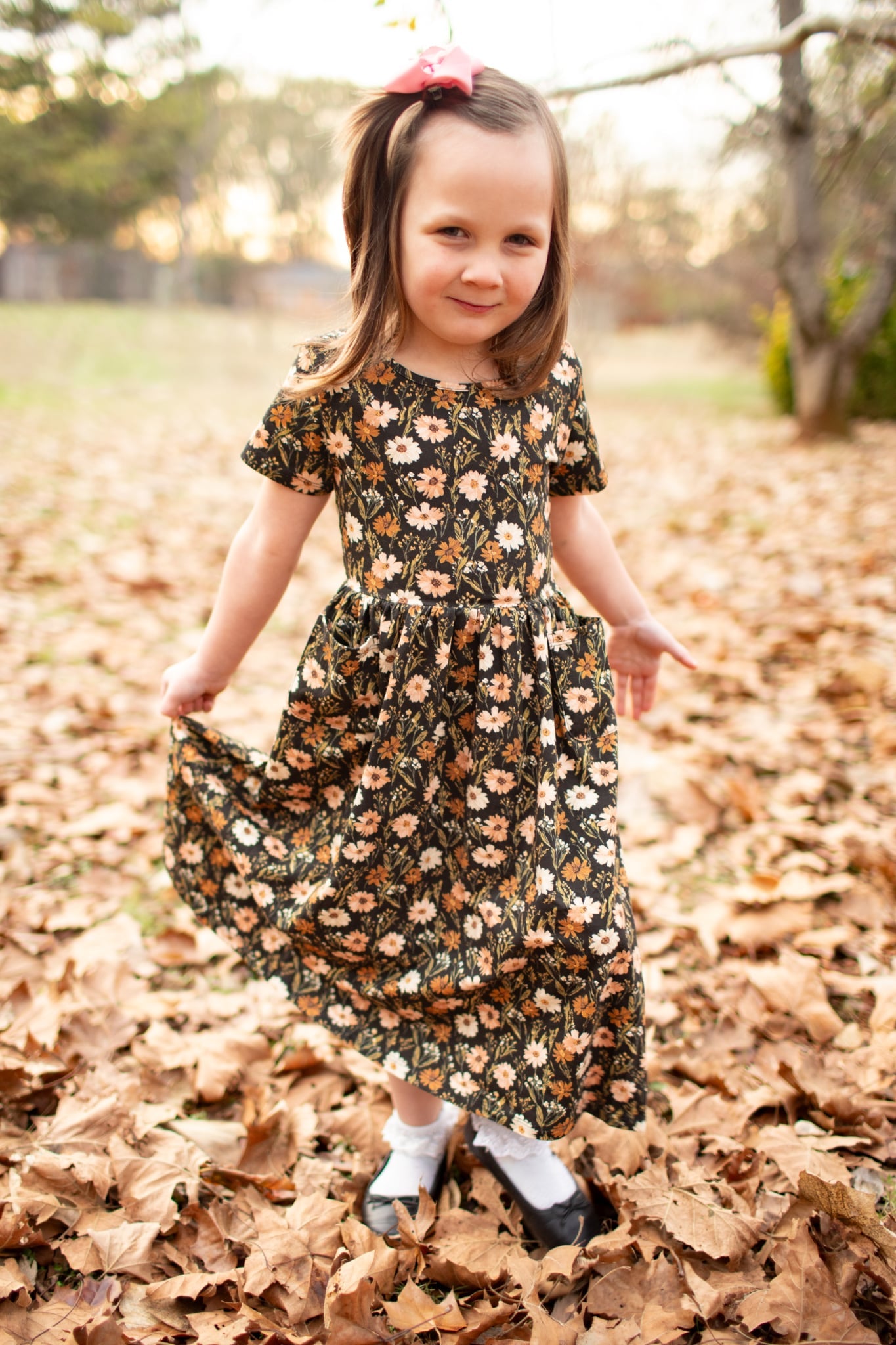 Girls Autumn Blooms Front Pocket Dress